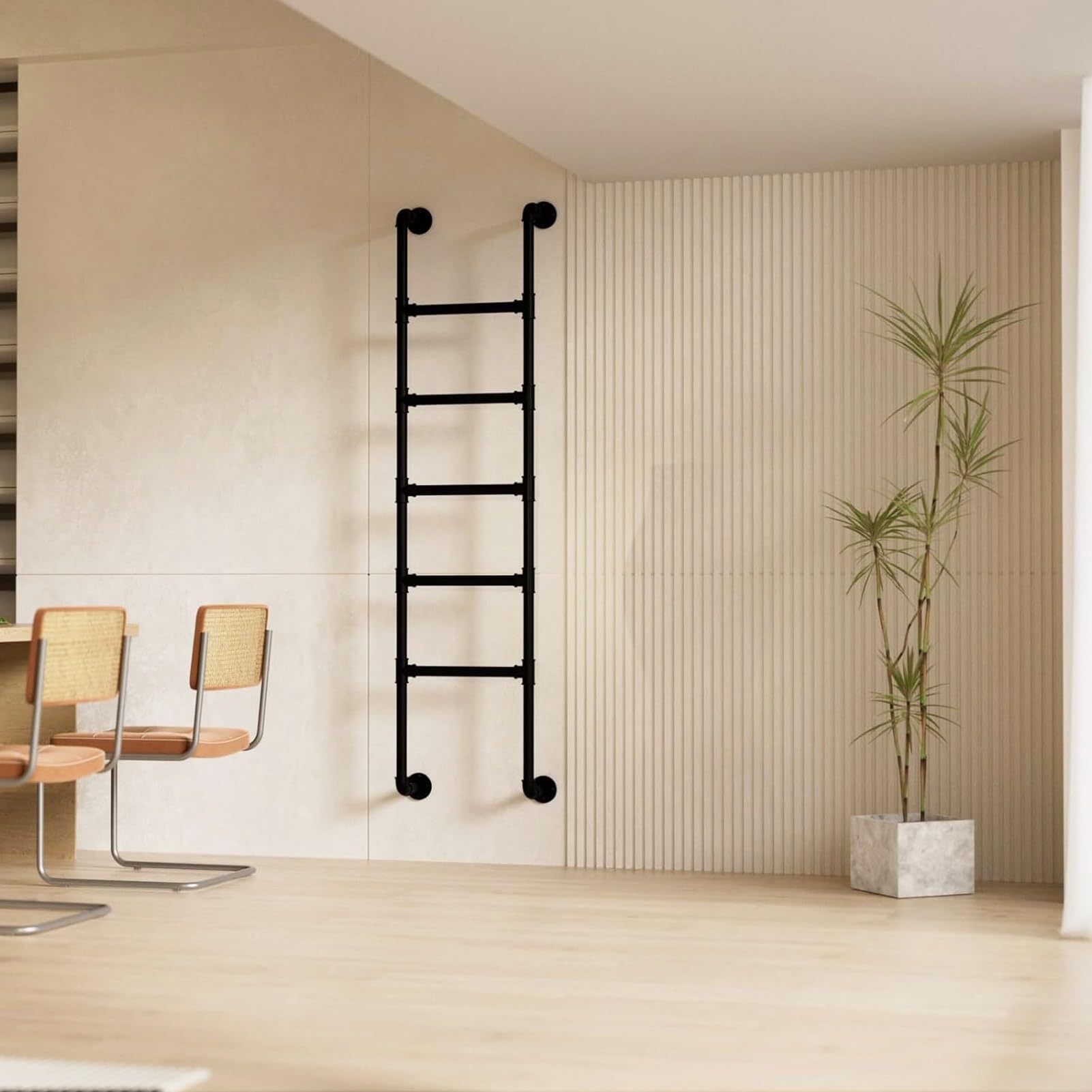 Emergency Escape Ladder Forged Iron Window Well Ladder Metal Loft Bed Staircase Wall Step Stool 230cm/91in Straight Climbing Ladder for Basement Entry