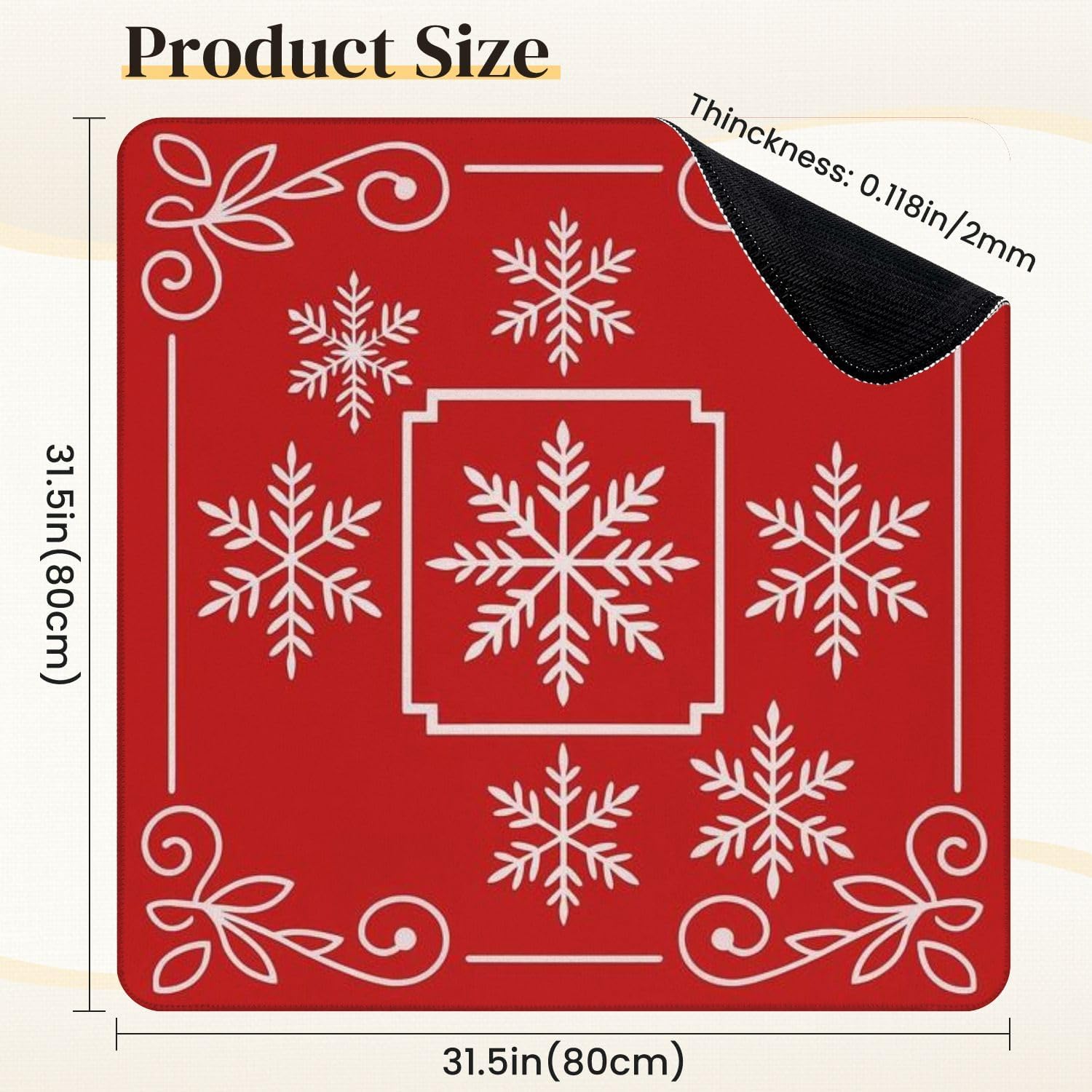 Mahjong Mat for Table White Snowflake Red Decorative Borders 31.5" x 31.5" Non-Slip Noise-Reducing Game Mat Premium Mahjong Accessories for Poker Dominoes Board Games