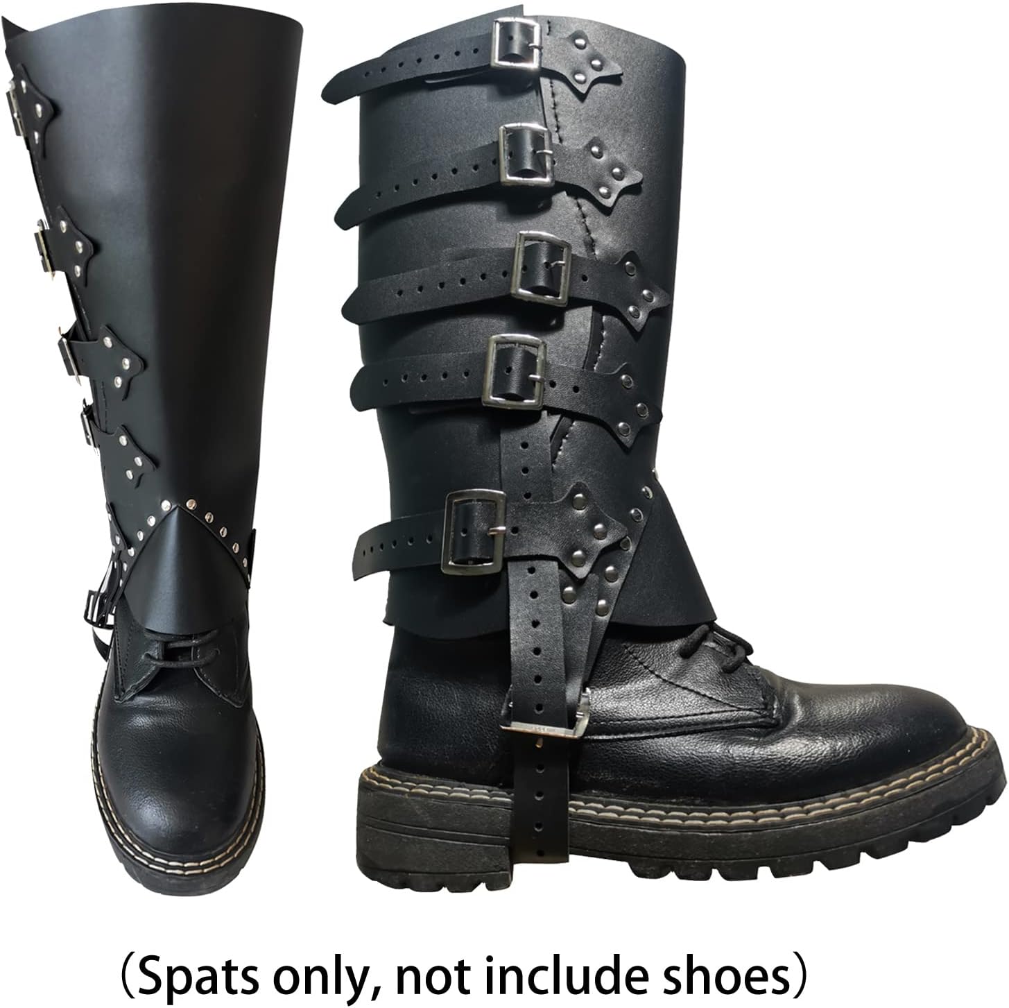 FOLTHBUR Medieval Spats Gaiters for Men PU Leather Boot Cover Viking Knight Warrior Armor Leg Guard Spats One Pair Black - Image 3
