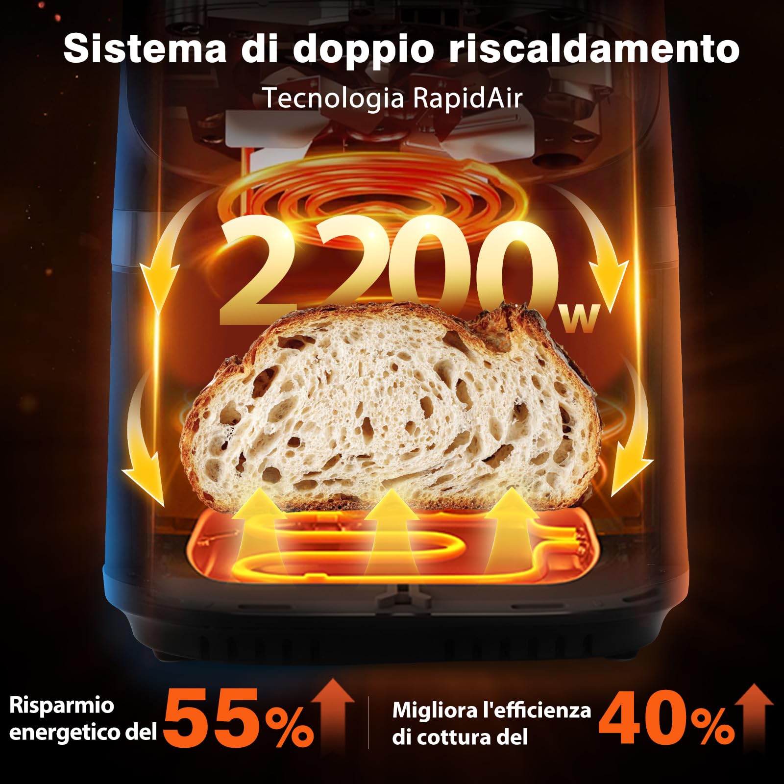 Aigostar Friggitrice ad Aria XXL 8,8 Litri, Air Fryer Doppia Resistenza, Risparmio Energetico 55%, 13 Programmi, Interno Acciaio Inox, Touchscreen & Finestra, Comunità Ricette, BPA FREE