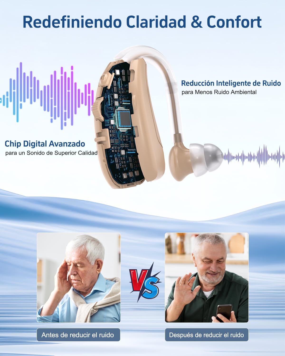 Dispositivo de Audio Inalámbrico con Cancelación Inteligente de Ruido, 4 modos y volumen ajustable, paquete de 2 unidades (Dual)