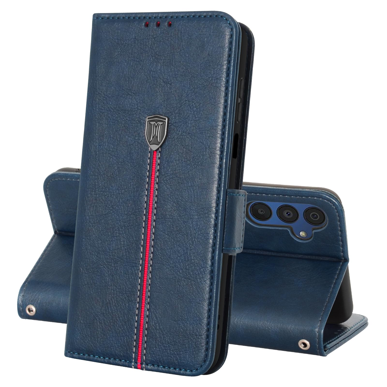 MAMA MOUTH Cover per Samsung Galaxy A15 / A15 5G, Custodia Flip Pelle Portafoglio, Magnetica Libro Slot Schede A15 Cover, Silicone TPU Bumper Wallet Supporto Antiurto Case Per Galaxy A15 5G Blu