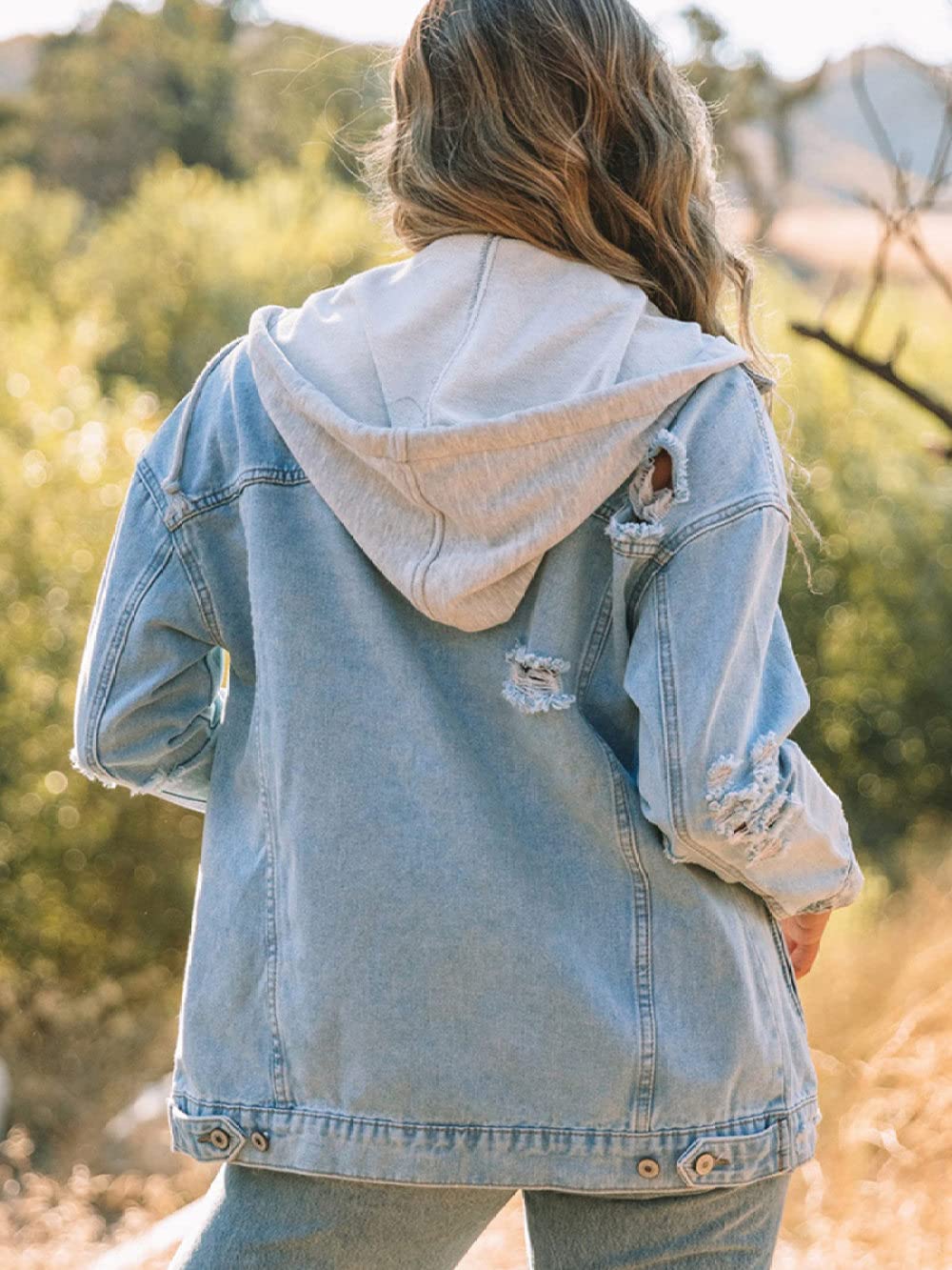 Damskie kurtki dżinsowe, damska sprana bawełniana kurtka dżinsowa jasnoniebieska bluza z kapturem postarzana moda wiosna jesień krótkie topy luźny krój vintage płaszcz chłopak kurtka dżinsowa