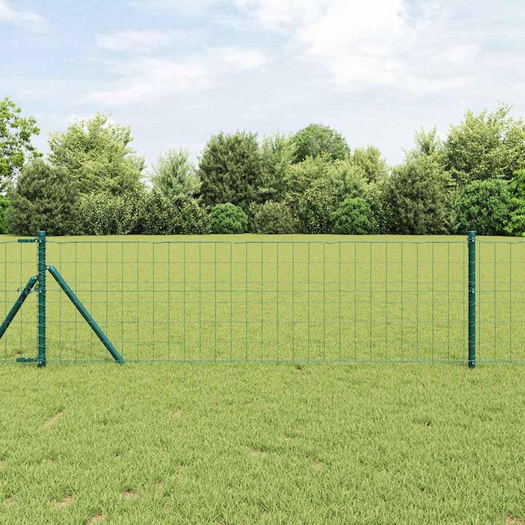 Zaun mit Pfosten Grün Stahl und PVC 0,4 x 50 m Gartenzaun Sichtschutz Zaunelement Gittermatte Doppelstabmatte Maschendraht für Terrasse und Grundstück Begrenzung und Einzäunung