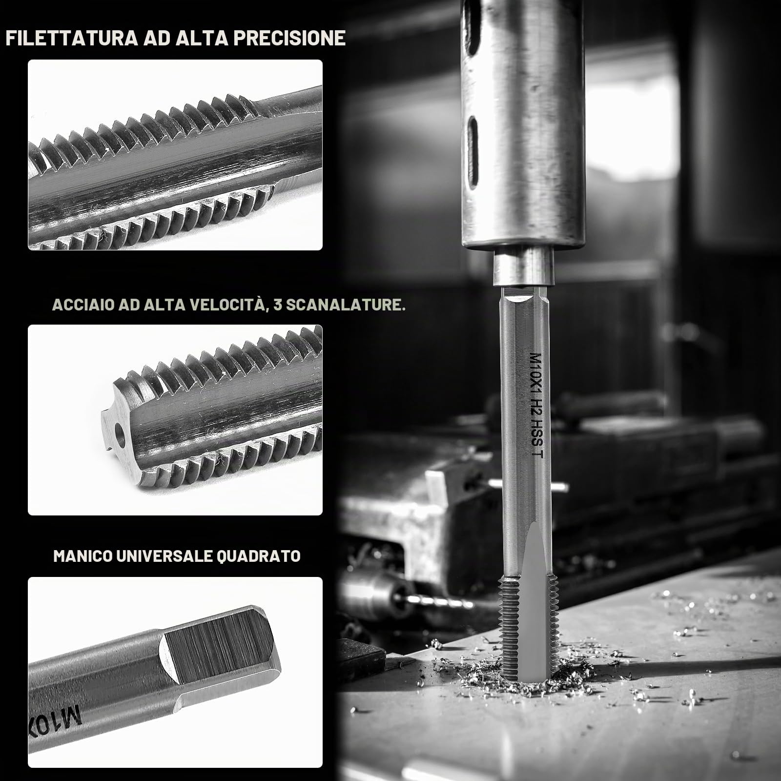 Maschio per filettatura metrica M10 X 1, maschio per filettatura HSS filiera M10 filettatura fine maschio per filettatura esterna dritto scanalato maschio per filettatura