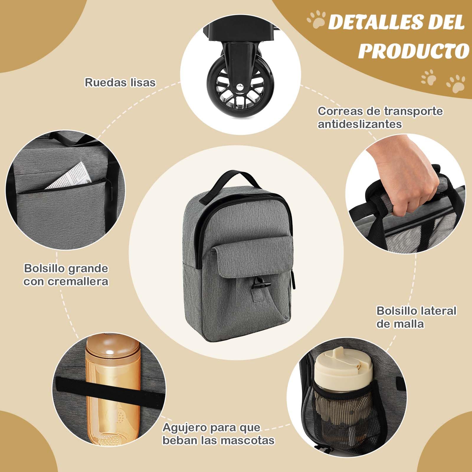 GOPLUS Carrito para Perros Plegable con Ruedas, Cochecito para Mascotas con base de doble cara, asa telescópica, Caja de Transporte y Bandolera, Trolley para Mascotas Pequeñas y Medianas, Hasta 100 KG