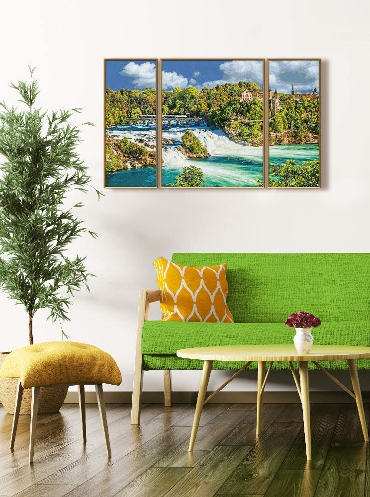 Schipper 609260888 Dipingere con i Numeri, Spettacolo Naturale Rheinfall, Pittura per Adulti, Inclusi pennelli e Colori acrilici, trittico, 50 x 80 cm