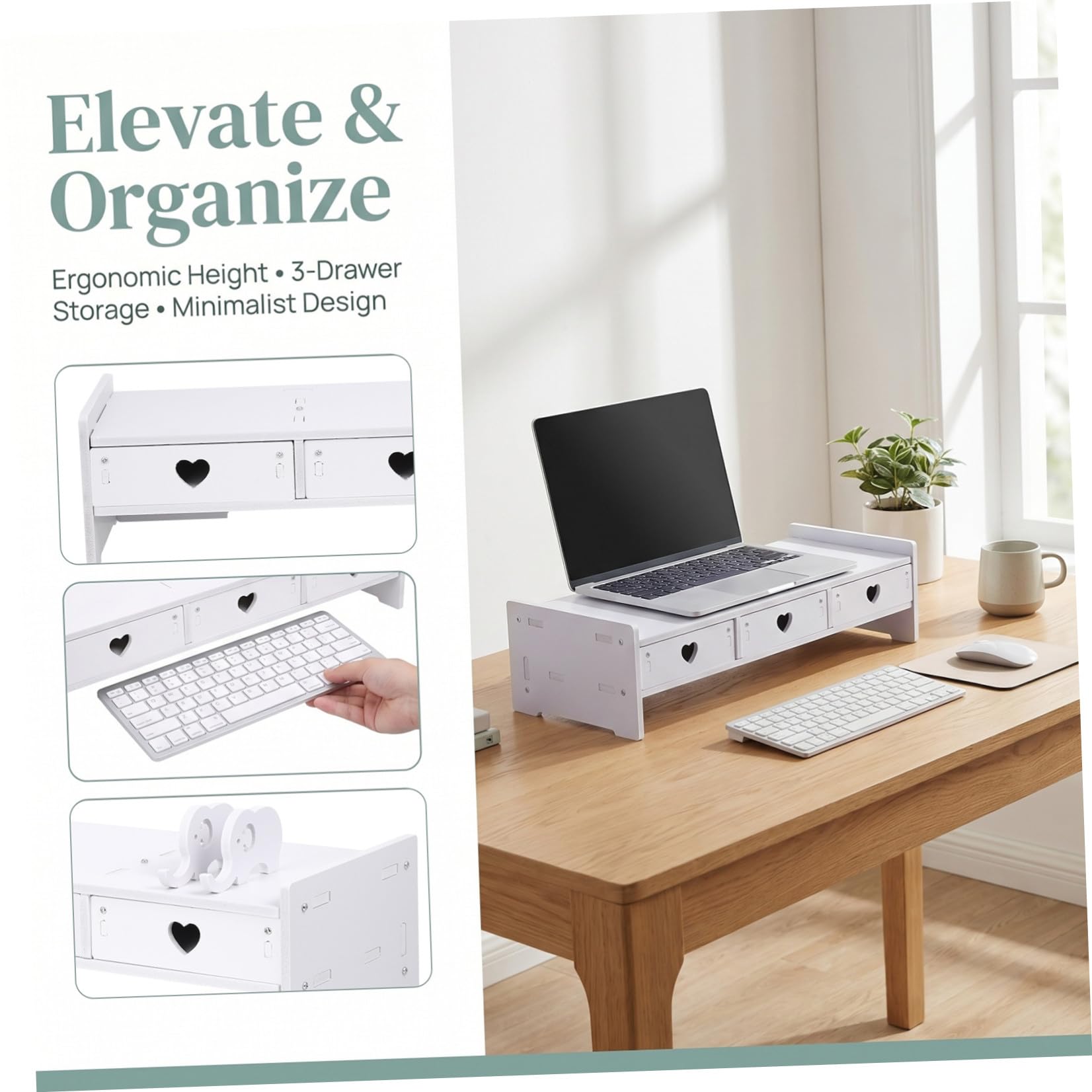 PRETYZOOM Supporto Monitor Cassetti Bianco in Pvc, Rialzo Scrivania