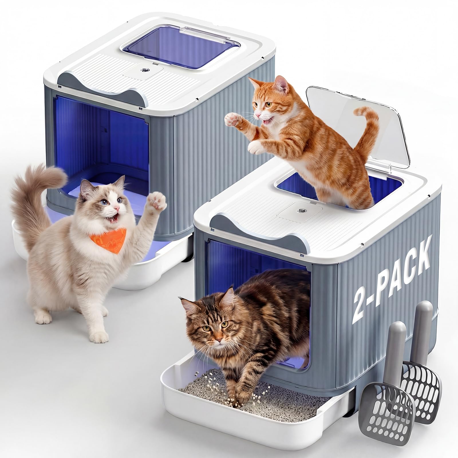 LOVELEDI 2 Pack Cat Litter Box Enclosed, Extra Large Covered Kitty Tray