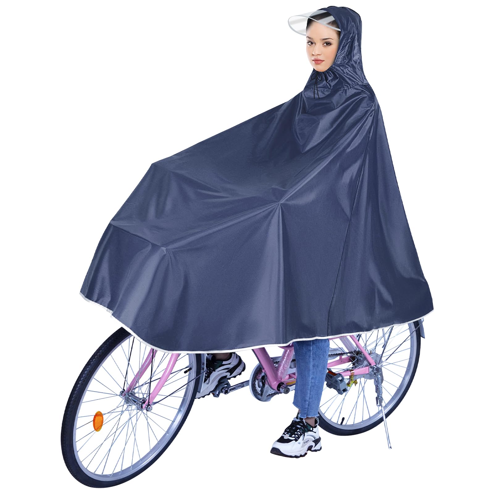 Nizirioo Waterproof Cycling Rain Poncho, Cycling Rain Poncho with Hood, Compact Rain Cape for Men and Women, Portable Rain Poncho, Lightweight Rain Jacket for Bicycles, Electric Bicycles, blue, 3XL