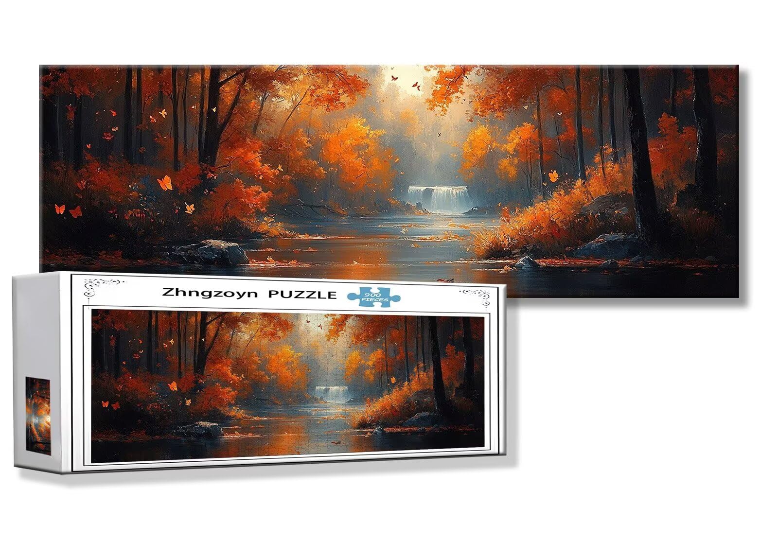 Puzzle Paysage 900 Pieces Automne Puzzle Adultes 87 x 34 cm DIY Difficile Classiques Jigsaw Panoramique, Adulte Jeu éducatif, 2025 Bois Jigsaw Art Impossible Famille Challenge, Cadeau pour Femme W-4