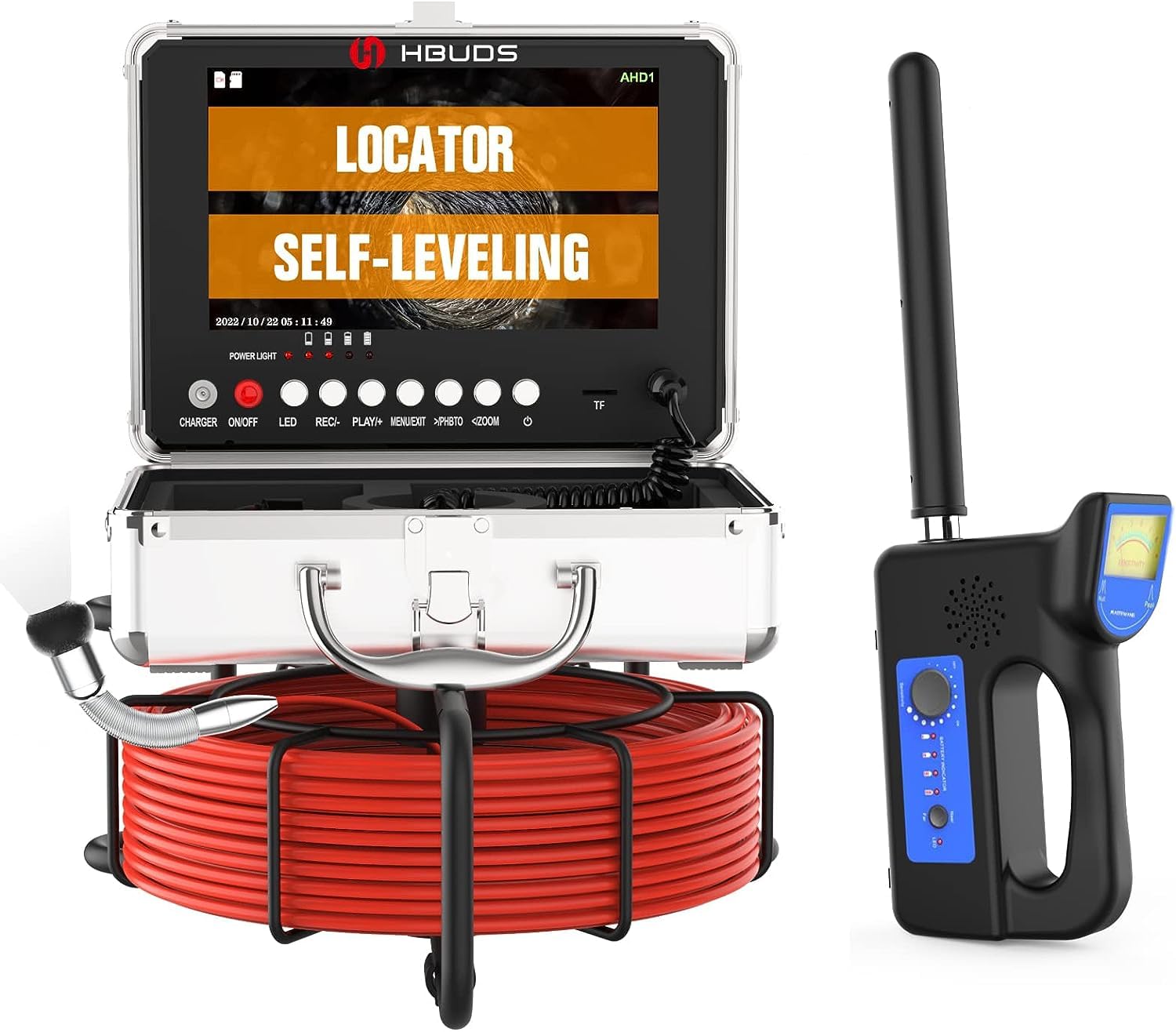 HBUDS Sewer Camera with Locator 100ft, Self-Leveling, 9'' 1080P HD Screen Drain Camera, Plumbing Camera Snake with Light, IP68 Waterproof Sewer
