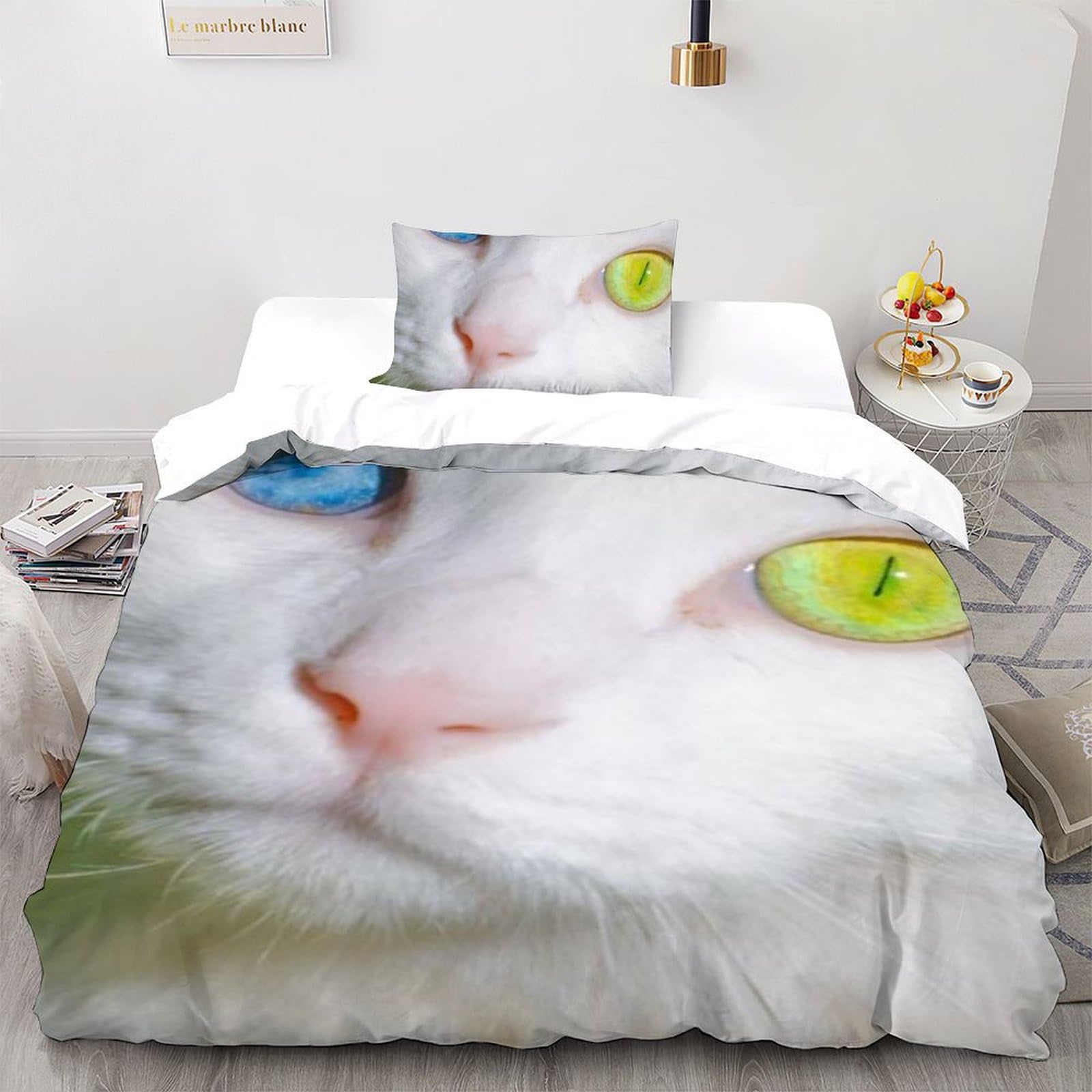 Housse de couette single animaux 135x200cm en microfibre anti-plis à fermeture éclair pour garçon