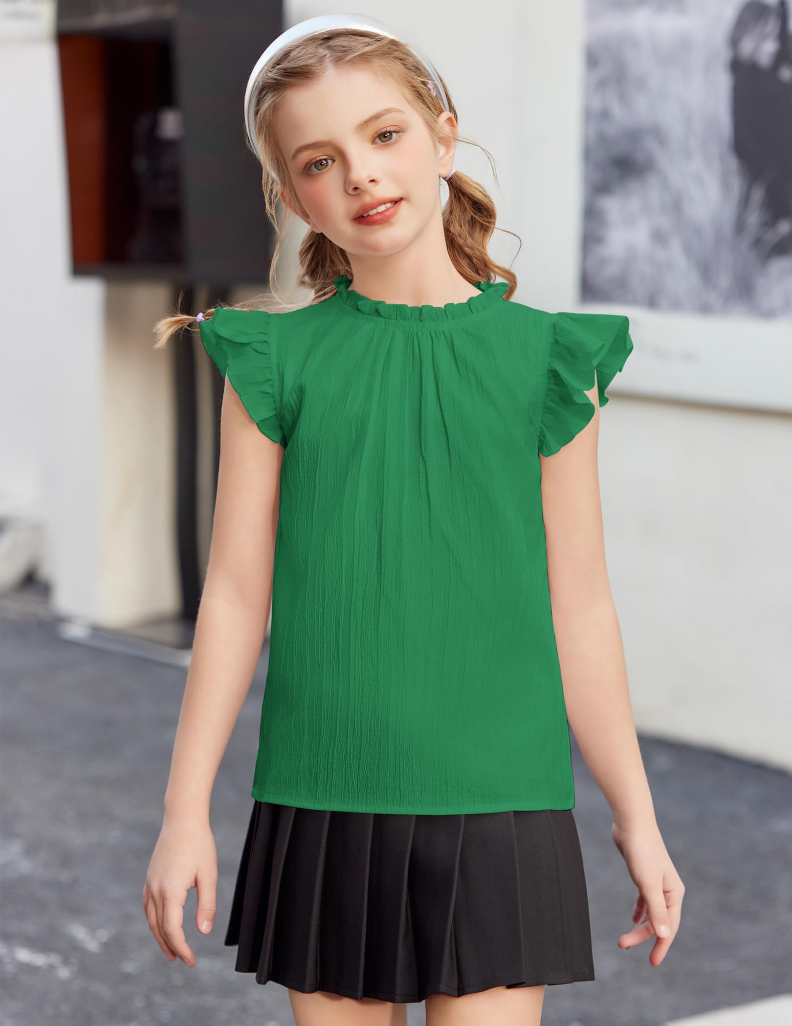 Arshiner Ragazze T-Shirt Estate Magliette Manica a Balze Collo a Balze A-Line Camicetta Bambini Camicia Elegante Larga Moda Tempo Libero Top Abbigliamento Bambini 5-12 Anni