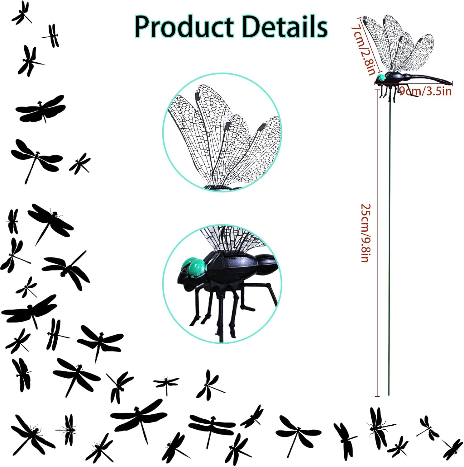 20 Pieces Black Dragonfly Decorative Stakes, Lifelike 3D Big Dragonflies PVC Dragon Fly Garden Stake Decorative Dragonflies for Indoor Outdoor Yard Balcony Plant Flower Pot Decor