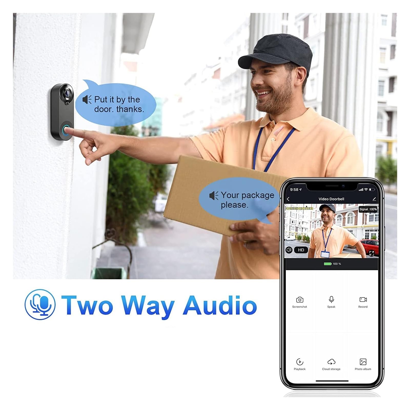 Videocitofono Wireless 1080P, Campanello Intelligente WiFi, Sicurezza Domestica, Rilevamento Del Movimento, Visione Notturna, Citofono Audio Bidirezionale(Doorbell kit)