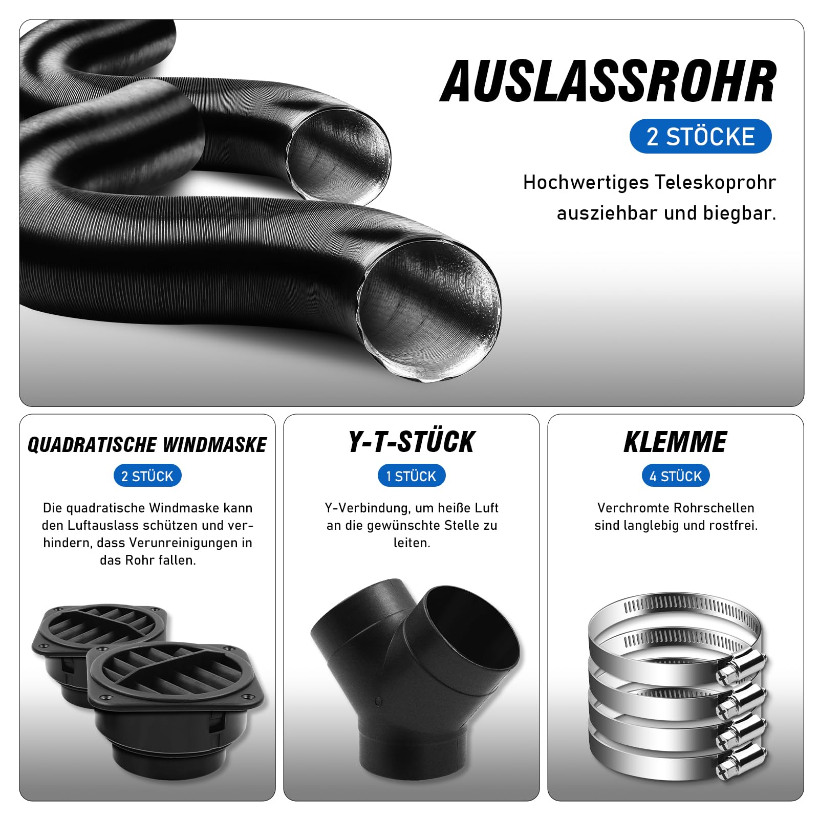 Staande verwarmingsaccessoires, 75 mm, ontluchtingsslang, diesel