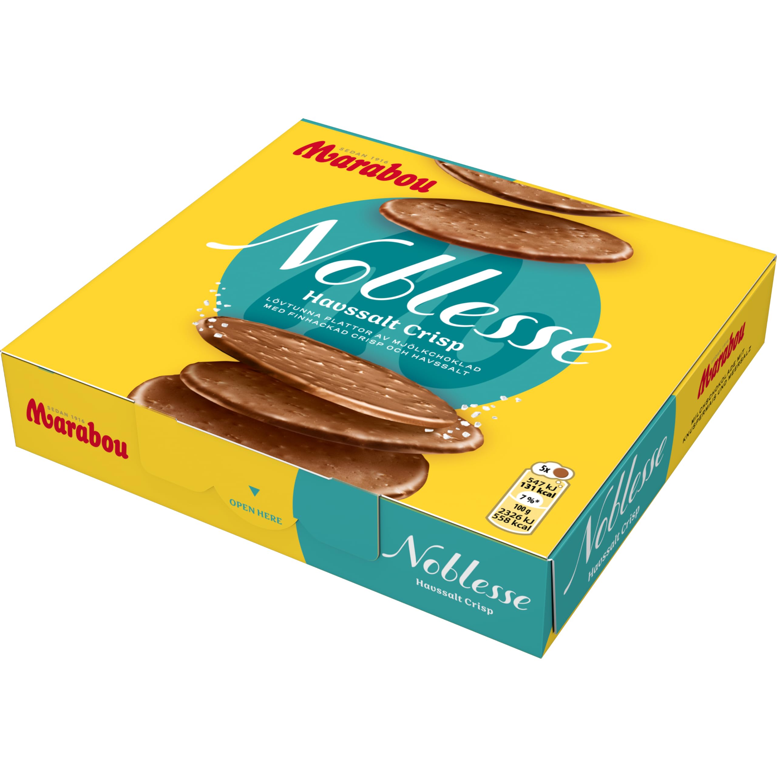 Marabou Noblesse Sea Salt – zarte Marabou Schokolade trifft auf Knuspermais – Perfekt auch zum Dekorieren von Kuchen und Torten, 12 x 150 g