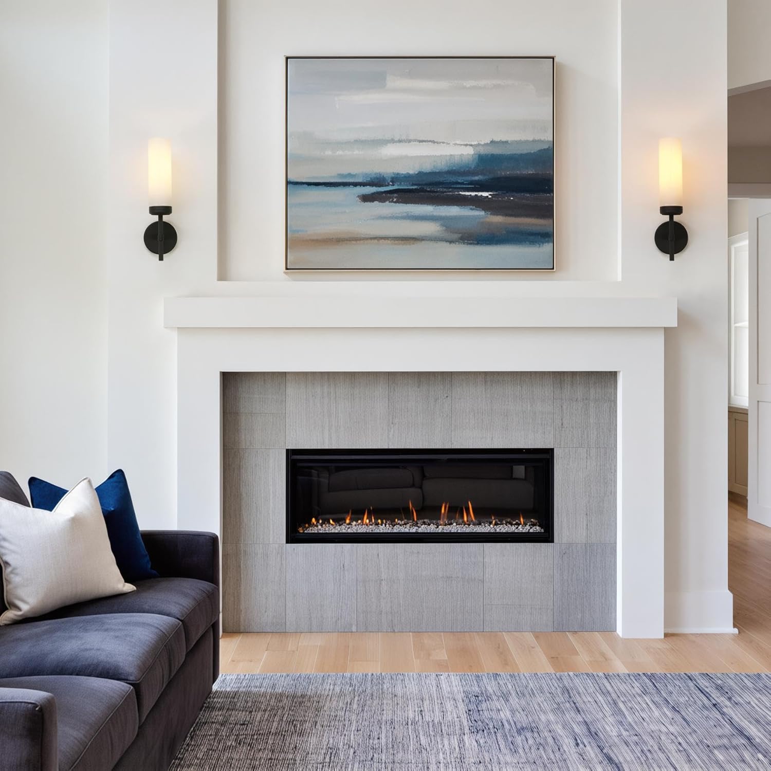 Pathson 1-Light Hardwired Wall Sconce with Milk White Tube Glass, Aluminum Modern Bathroom Sconce for Mirror, Black Wall Vanity Light Fixtures Decor for Living Room Bedroom