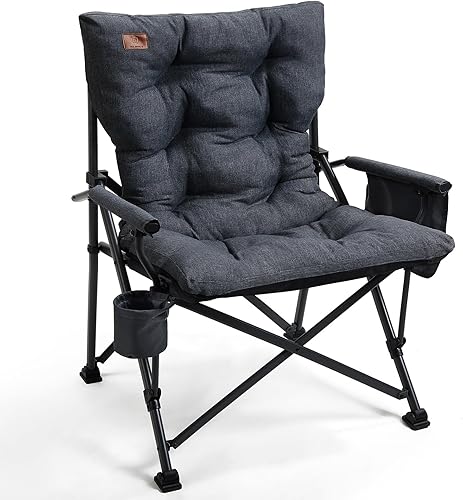 EVER ADVANCED Silla plegable acolchada de gran tamaño para adultos, silla de césped resistente con bolsillos laterales, silla cuádruple plegable