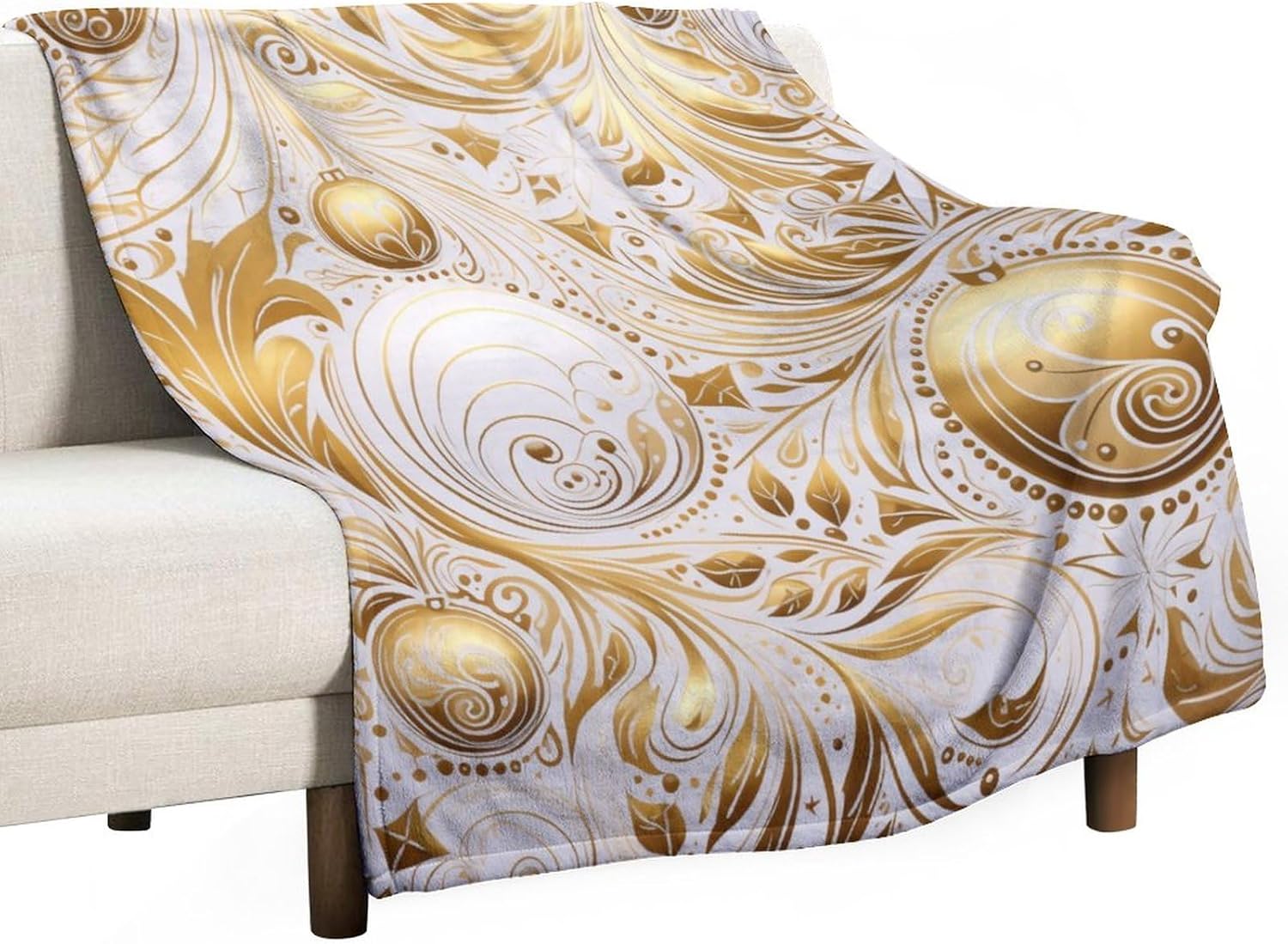 White and Gold Bronzing Christmas Blanket Christmas Soft Warm Throw Blankets 50"x60" Soft Cozy Microfiber Throw Blanket for Bed Couch Chair Sofa Suitable for All Season for Kids and Adults