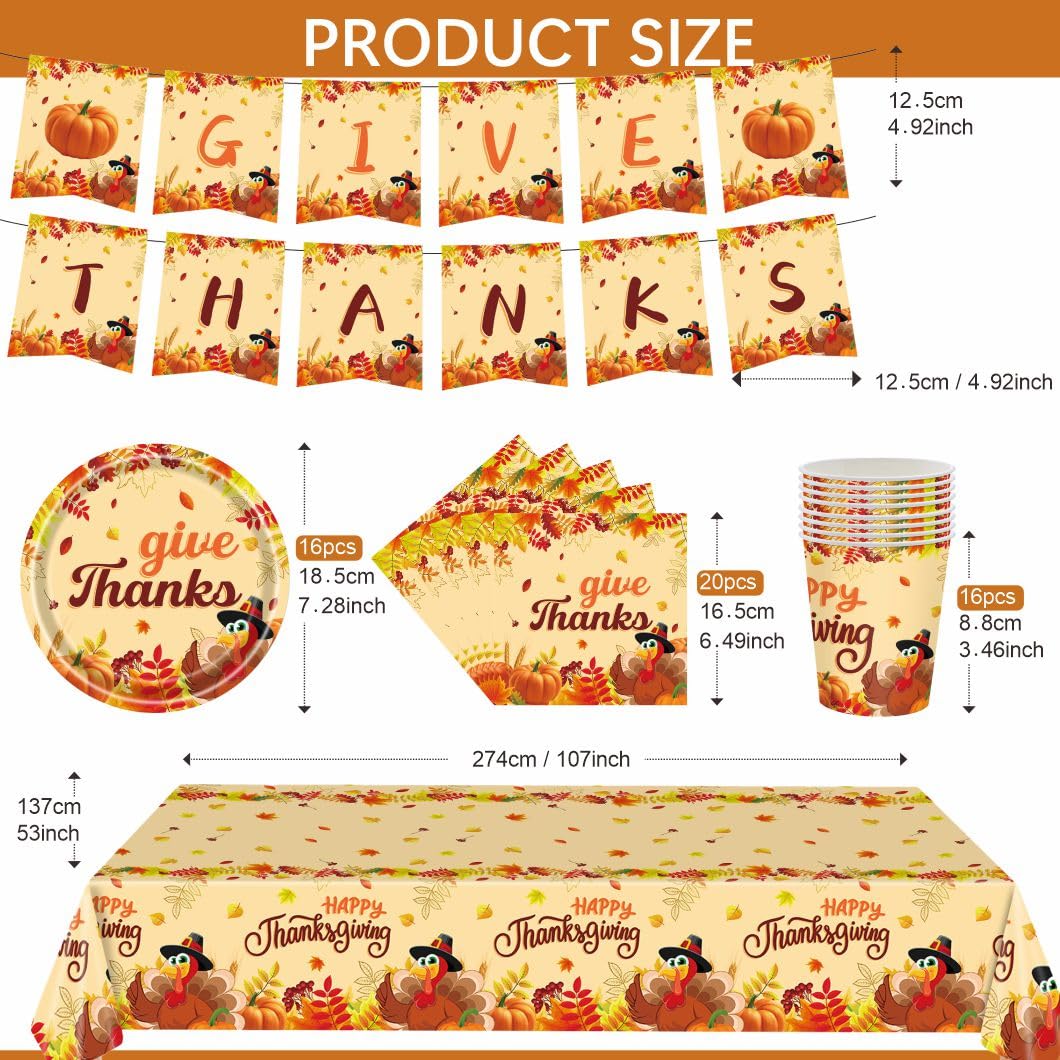 54Pcs Thanksgiving Tableware Decorations, Turkey Table Cloth, Banner, Paper Napkins - Image 2