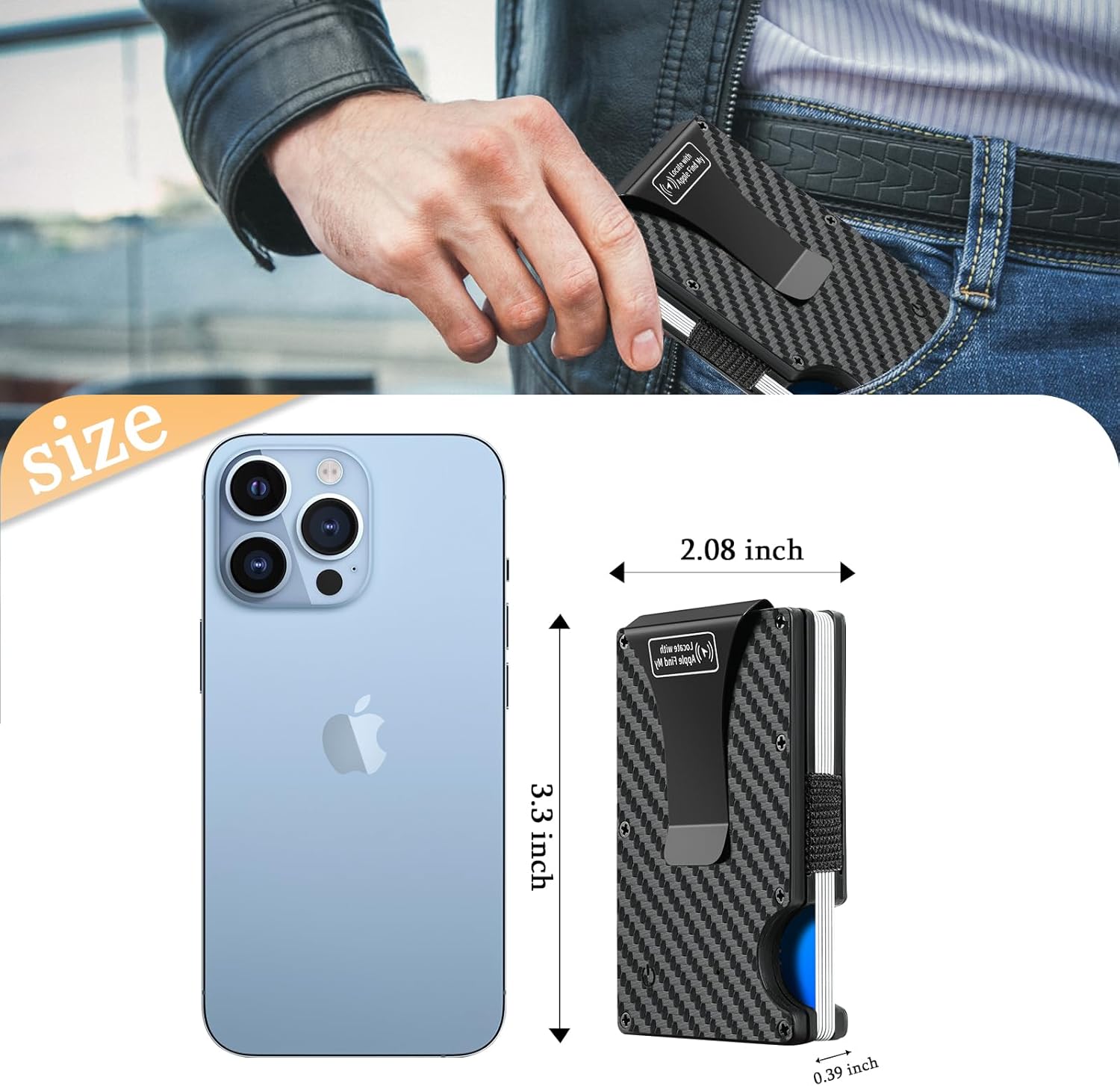 Trackable GPS Wallet for Men with Tracker Work with Apple Find My Finder Tracker Find My (iOS Only) (Carbon, Apple)