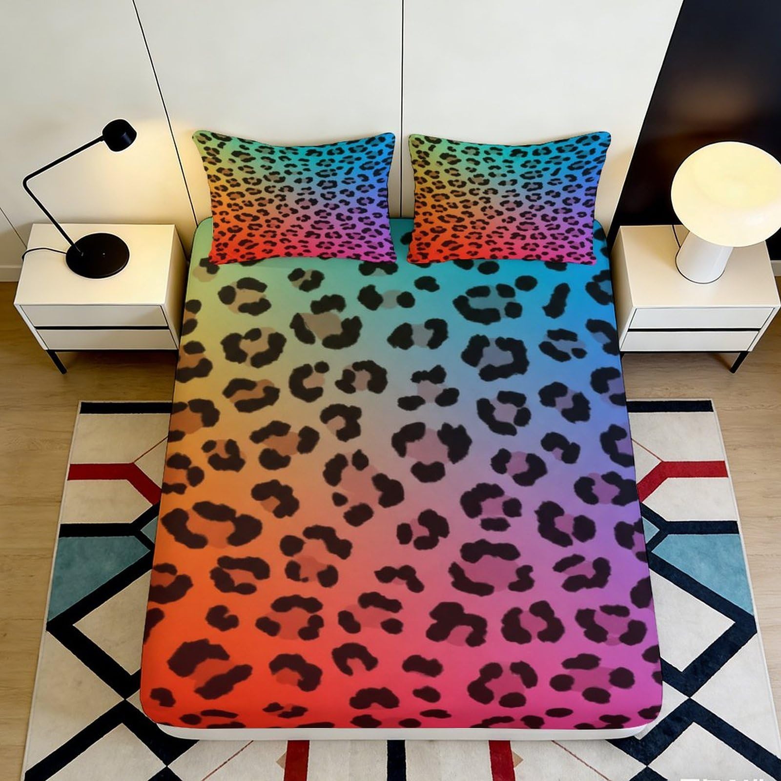 3D Printed Leopard Fitted Sheet Microfiber Deep Pocket Leopard Mattress Fitted Cover Non-Slip Bedding 160x200x25cm