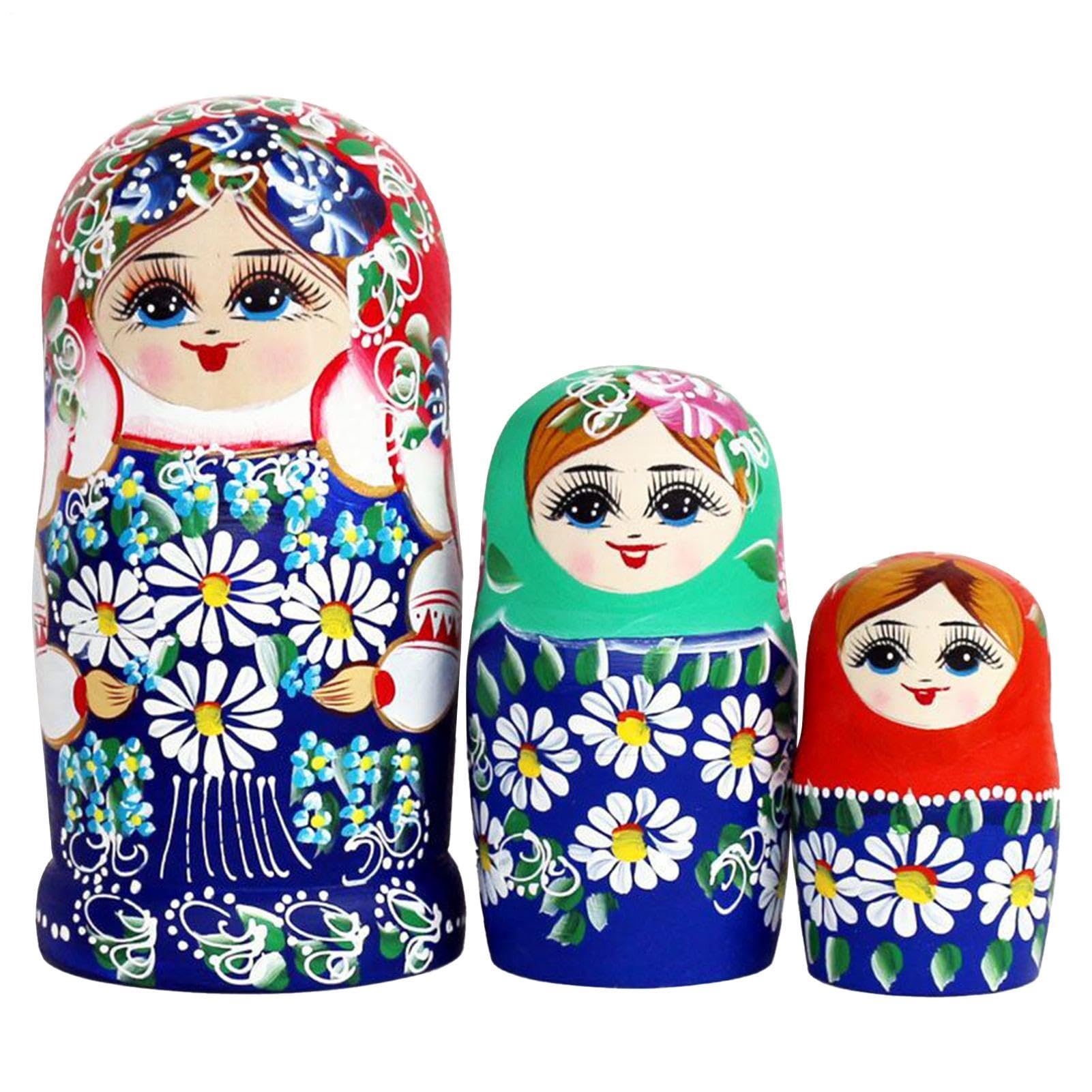 Bambole in legno Russia, 7 pezzi, margherite, decorazione da scrivania | Graziose bambole fai da te per bambini, adolescenti, adulti, collezionisti, studenti, amanti dell'arte, feste di compleanno