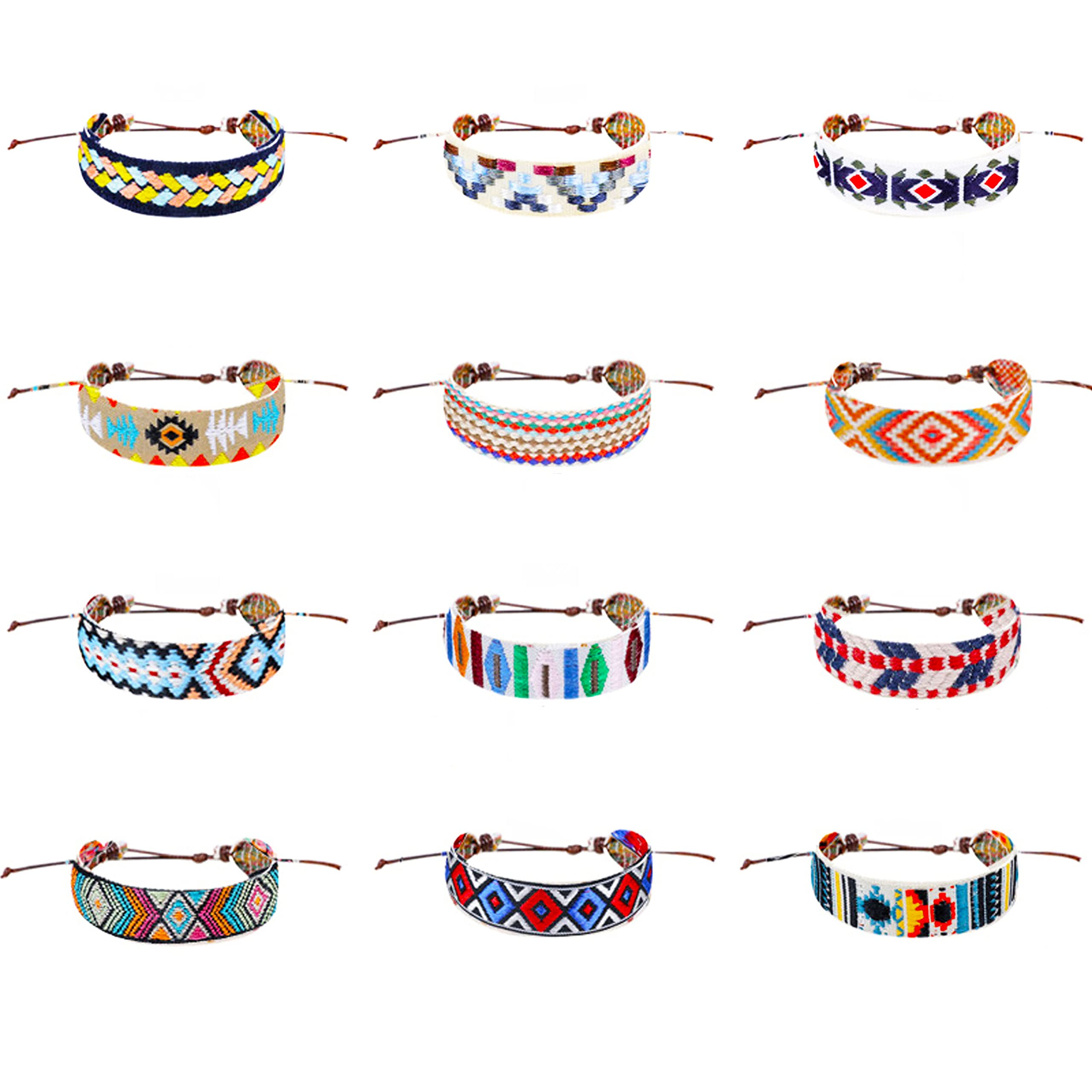 Carykon 12 PCS Nepal Woven Friendship Bracelet with a Sliding Knot Suitable for Men Women and Teenagers Color may vary (eternal)