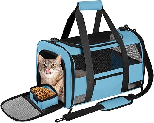 Miniatura 3 de Transportador de gatos para perros, aprobado por aerolíneas para perros pequeños, gatos medianos, cachorros de menos de 15 libras, plegable y de