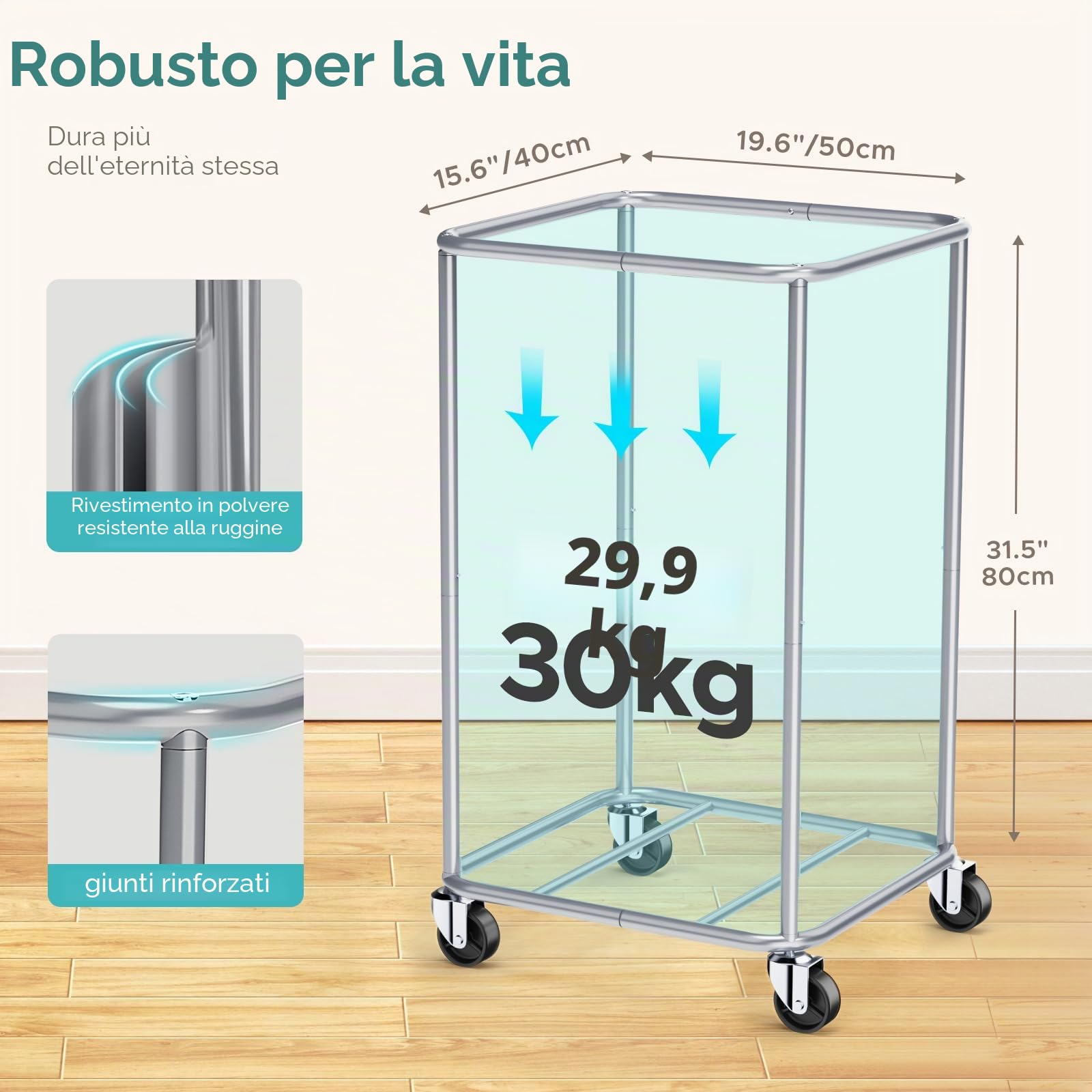JYPS Cesto portabiancheria grande da 150 l, con ruote e manico, cestini rimovibili e 2 borse laterali, in tessuto Oxford impermeabile, per riporre vestiti sporchi, camera da letto, lavanderia, grigio