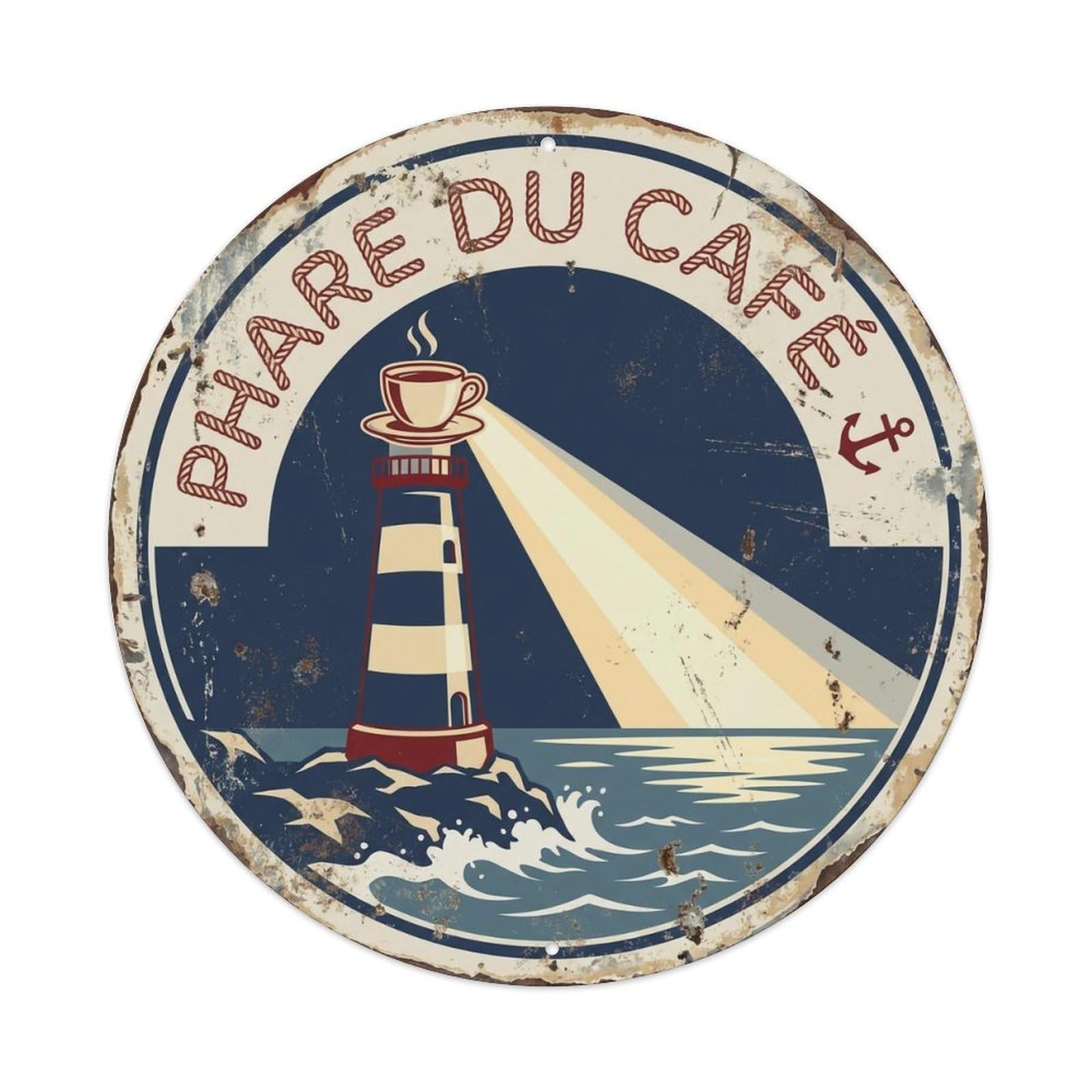 Lighthouse Coastal Bistro Cafe Metal Tin Sign Plaque Wall Decor for Cafe, Club, Garden Round Metal Poster 8x8Inch