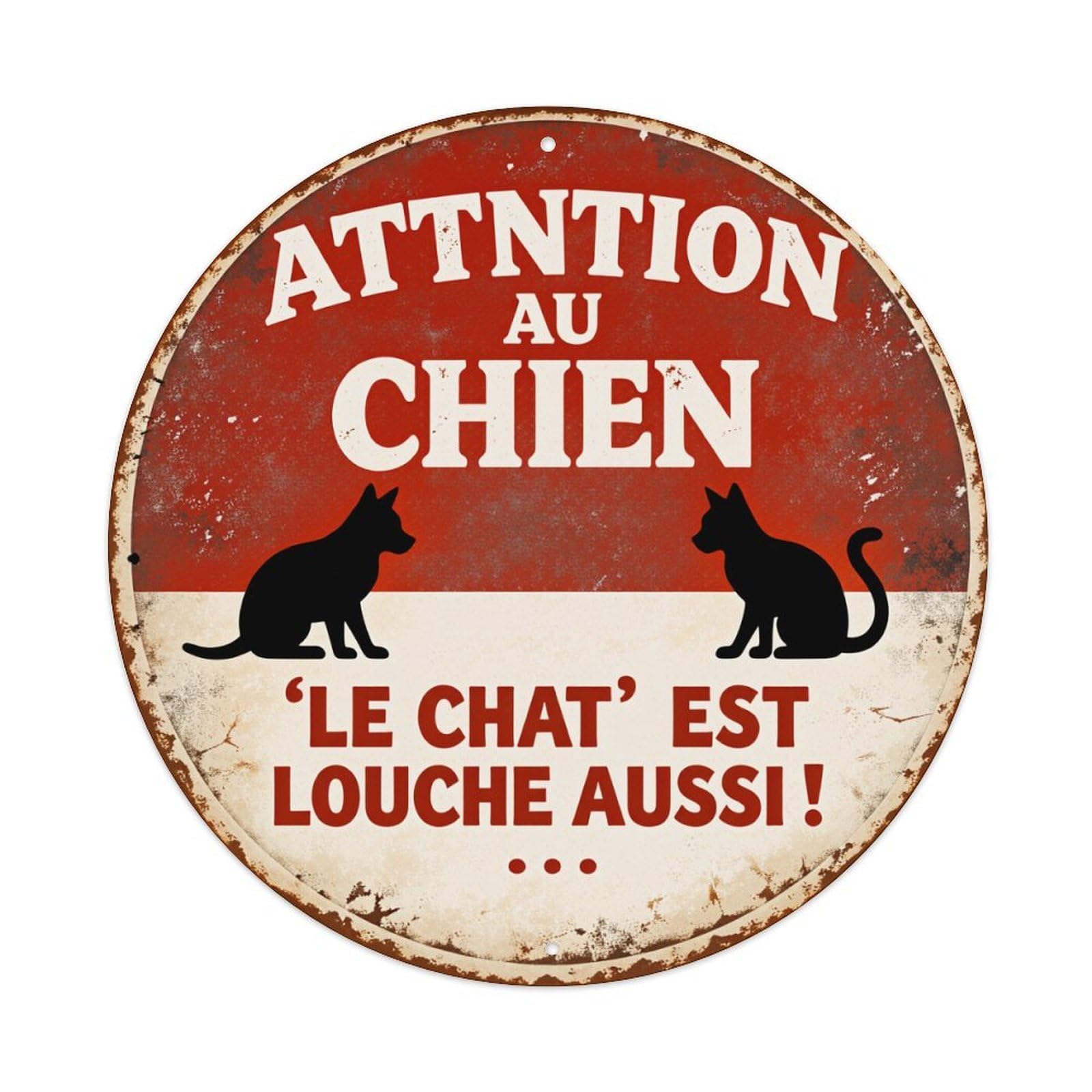 Beware of The Dog, The Cat Is Also Suspicious Round Vintage Tin Sign,Retro Wall Art,Metal Poster for Home, Bar, Garage, Cafe, Rustic Indoor & Outdoor Decor, 8x8 Inches