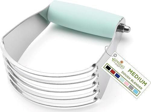 Spring Chef Dough Blender, Top Professional Pastry Cutter, Heavy Duty Baking Tool with Stainless Steel Blades, Medium Size, Mint