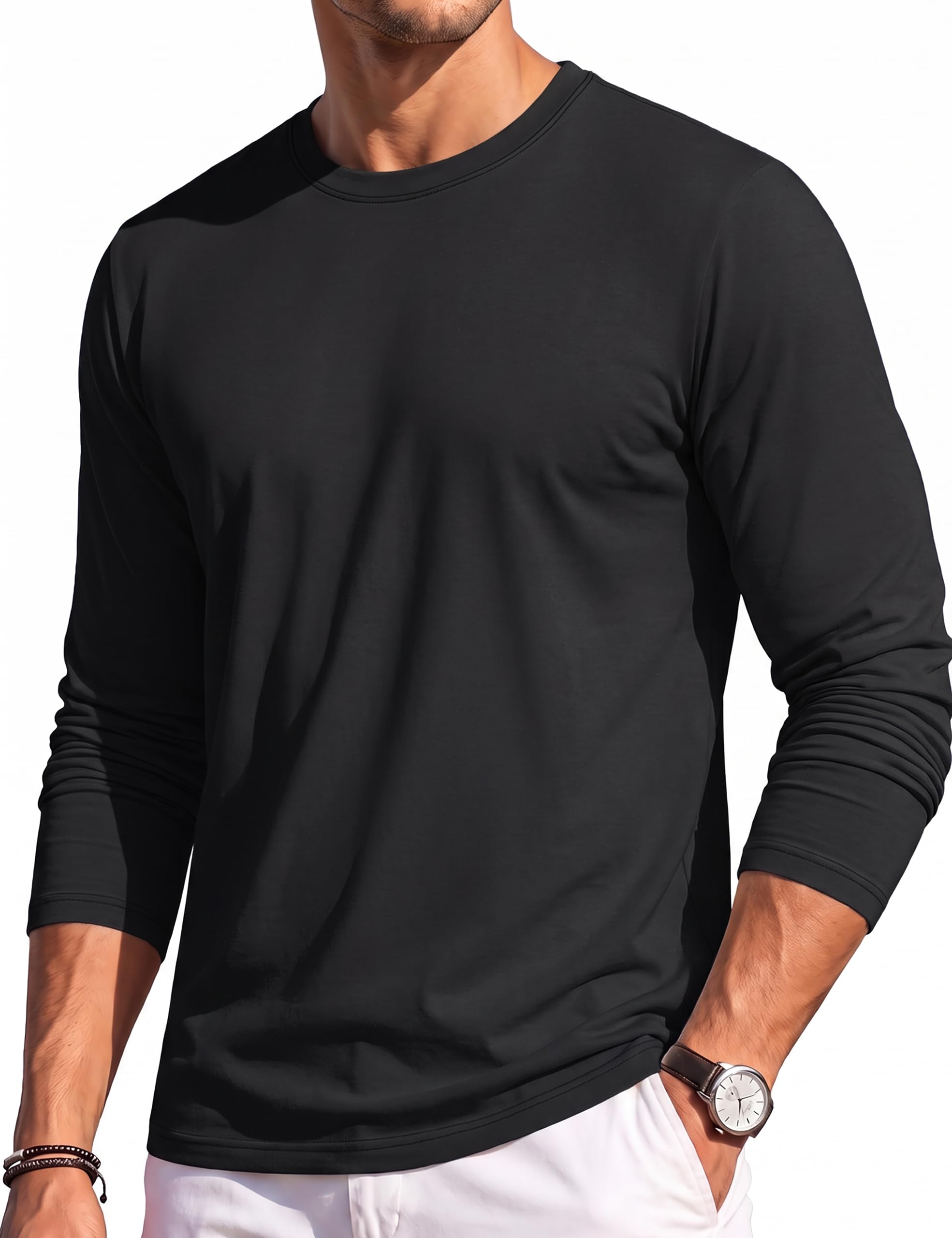 TACVASEN Maglia Uomo Manica Lunga Cotone Girocollo Casual Versatile | Stile Minimal Senza Stampe, Cuciture Piatte Resistenti, Uso Quotidiano