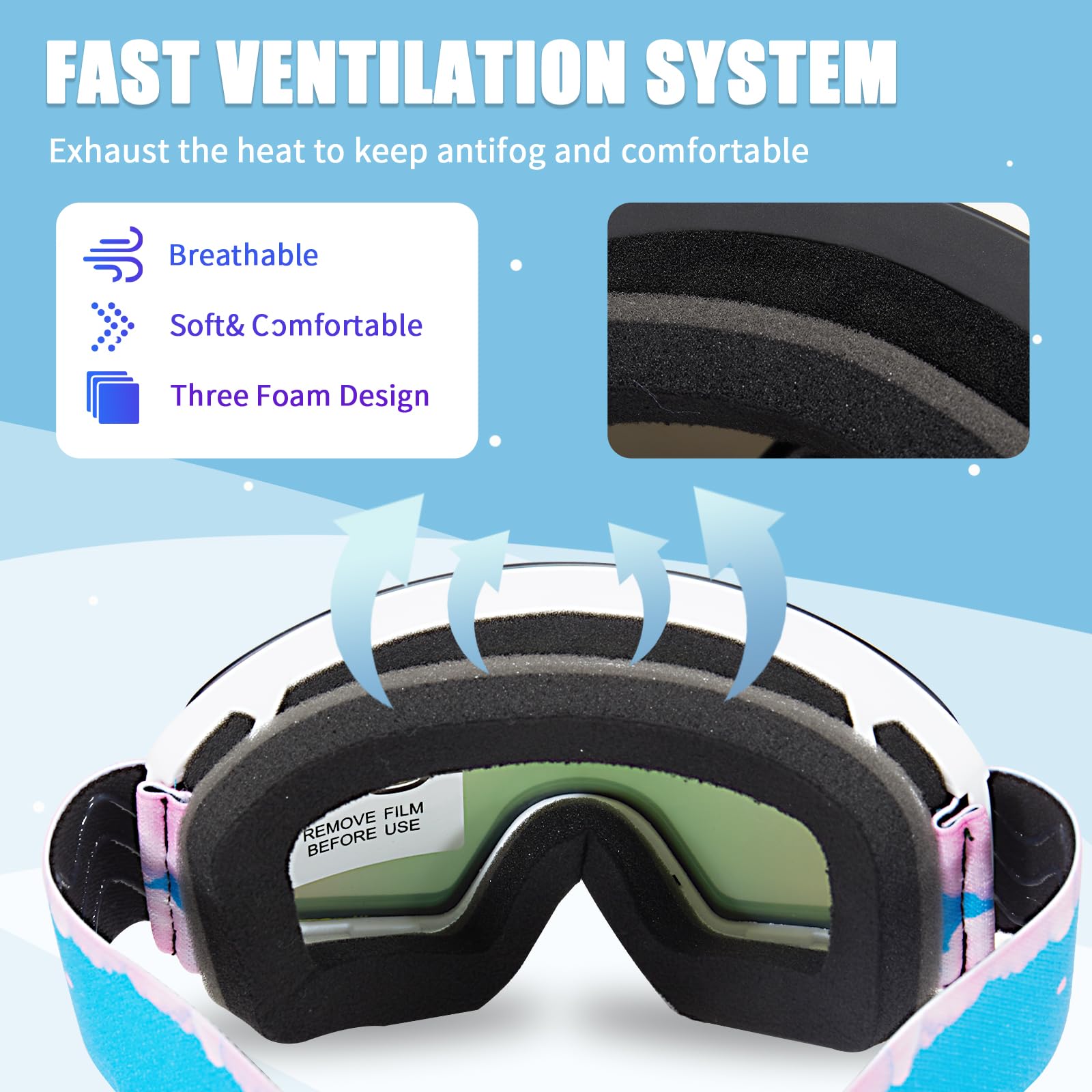 Lunettes de ski OTG pour enfants, garçons et filles, anti-buée UV400 pour le ski et les sports de plein air d'hiver