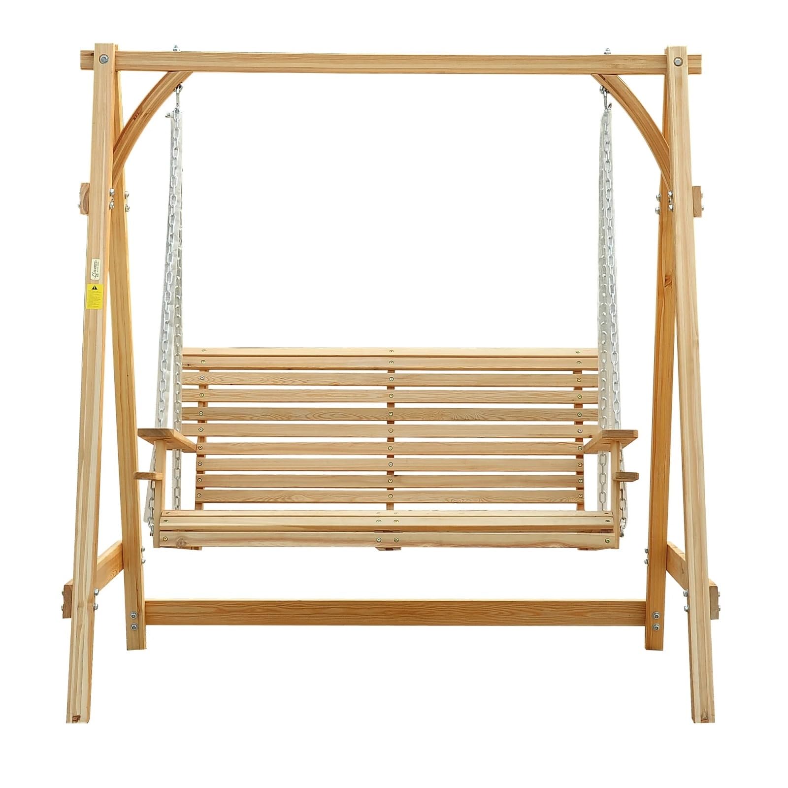 Altalena Legno Sedile da giardino a 2 posti, panca altalena in legno con portabicchieri for portico esterno, naturale