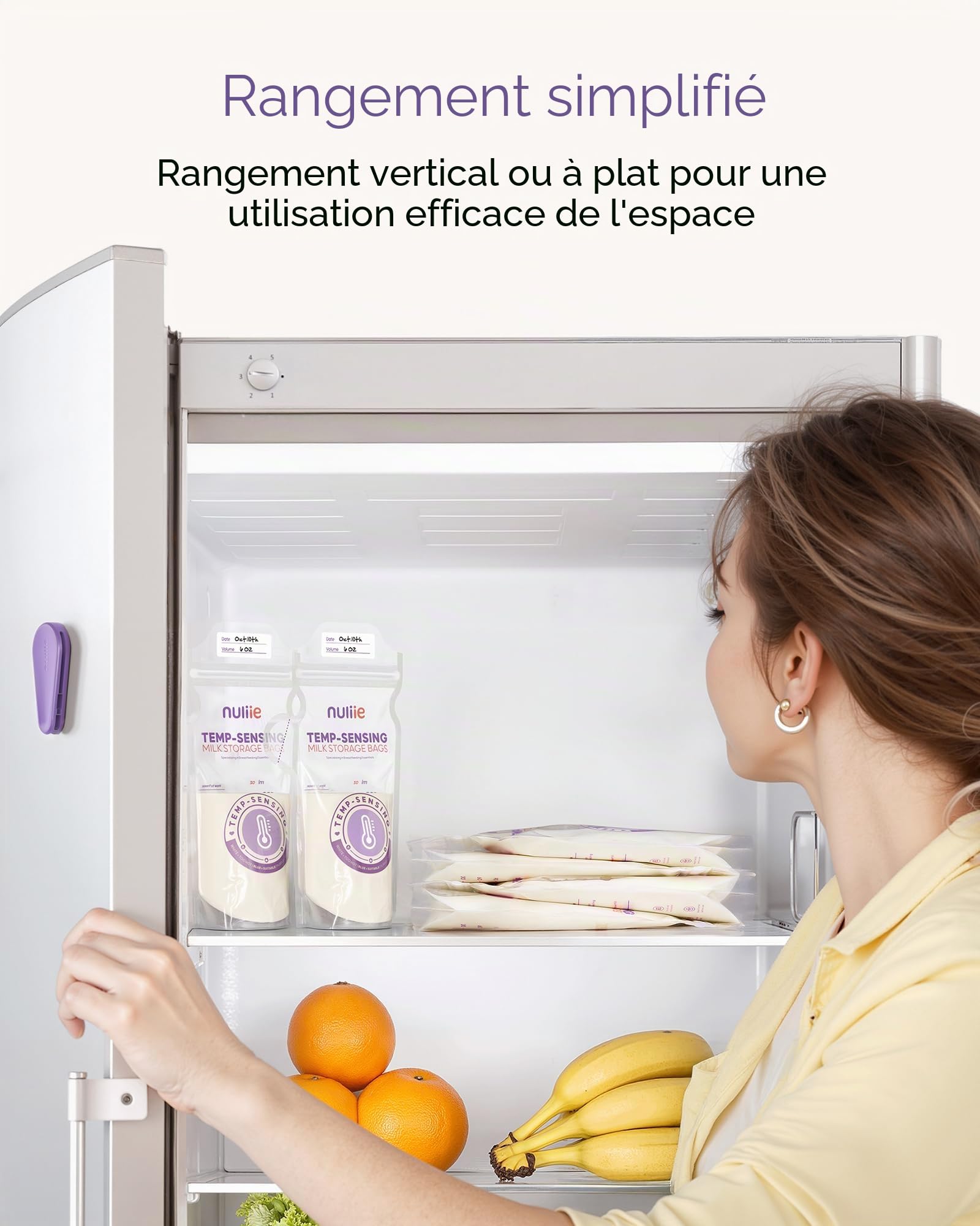 Nuliie Lot de 120 sacs de rangement pour lait maternel à détection de température, grande icône de détection de température et pince de verrouillage, sacs de stockage de lait maternel de 170,1 g avec