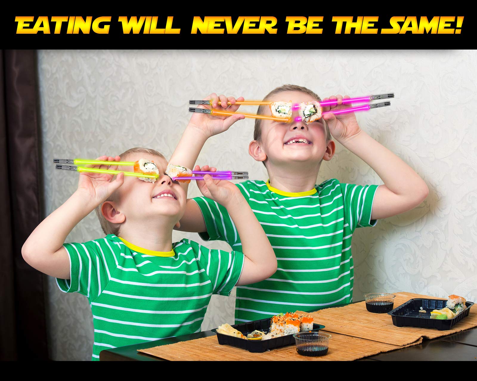 LIGHTSABER CHOPSTICKS LIGHT UP STAR WARS LED Glowing Light Saber Chop Sticks REUSABLE Sushi Lightup Sabers - Removable Handle Dishwasher Safe - Premium GIFT BOX & CARRY CASE Included - ORANGE 1 PAIR — Amazon image 2