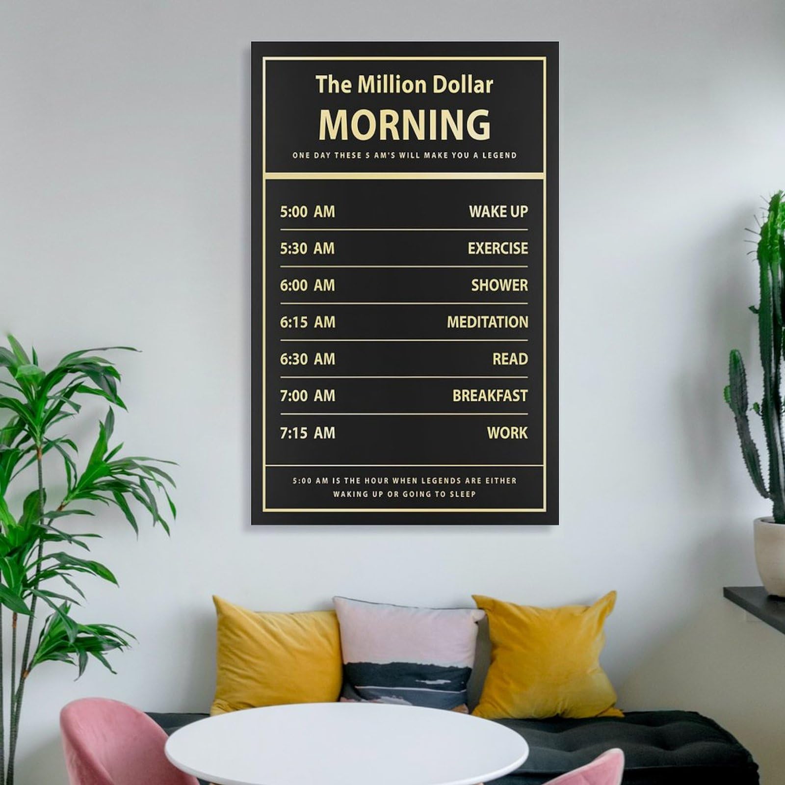 LZTEN Póster motivacional de pared con texto en inglés "The Million Dollar Morning" para decoración de oficina, cartel de emprendimiento, cita de dinero, oficina L