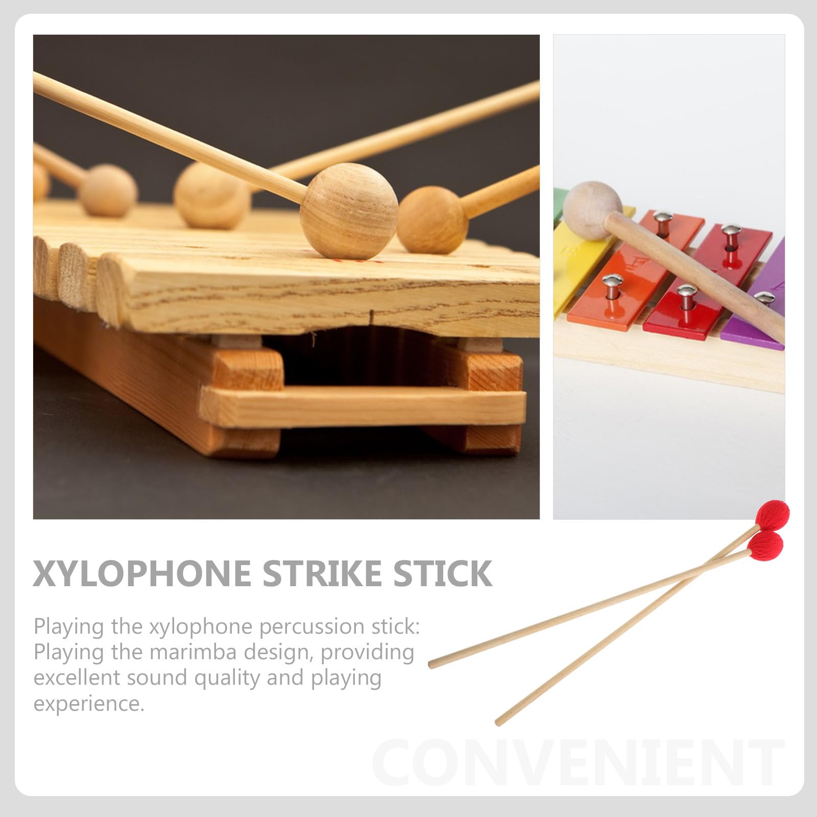 Mazos de Marimba Mango de Madera de Arce, Baquetas para Percusión en Par, Cabezal Envuelto en Hilo Rojo, Accesorios para Instrumentos Musicales, Uso Profesional y Principiantes,