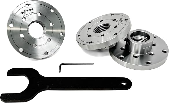 3 Pc. 4 Woodlathe Faceplate Set for 1-1/4 x 8tpi spindles, locking set screws for reverse turning, and wrench