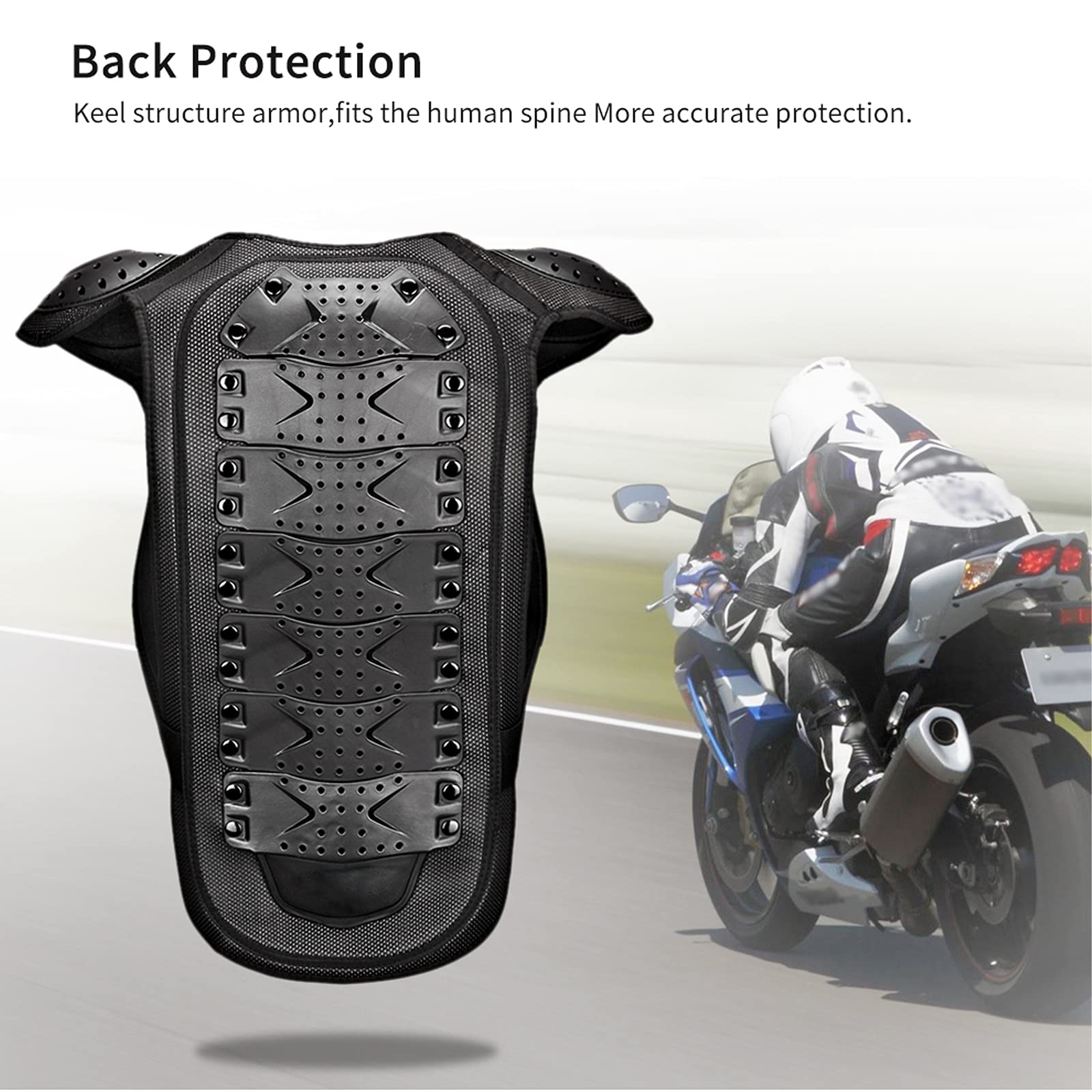 DZQUY Unisex Motorcycle Armor Motocross Armor Gless Gilet da Motocross Assorbente Ammortizzatore Adatto per Motocross Bicycle Skiing Skating e Altri Sport all'aperto,Nero,M