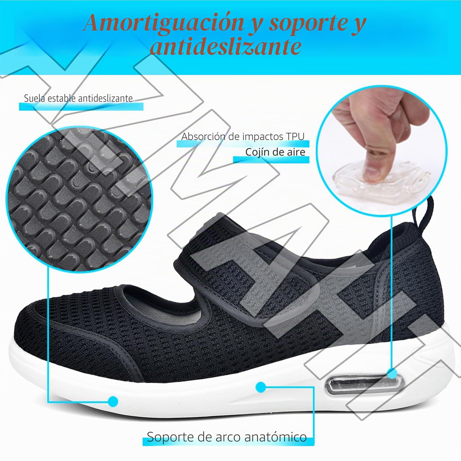 Zapatos pies Diabeticos Mujer Deportivas CuñA Interior Zapatos cómodos para juanetes Zapatillas Cómodas Ancho Especial ortopédicos Caminar ortopédicas Fascitis Plantar,Azul,39 EU