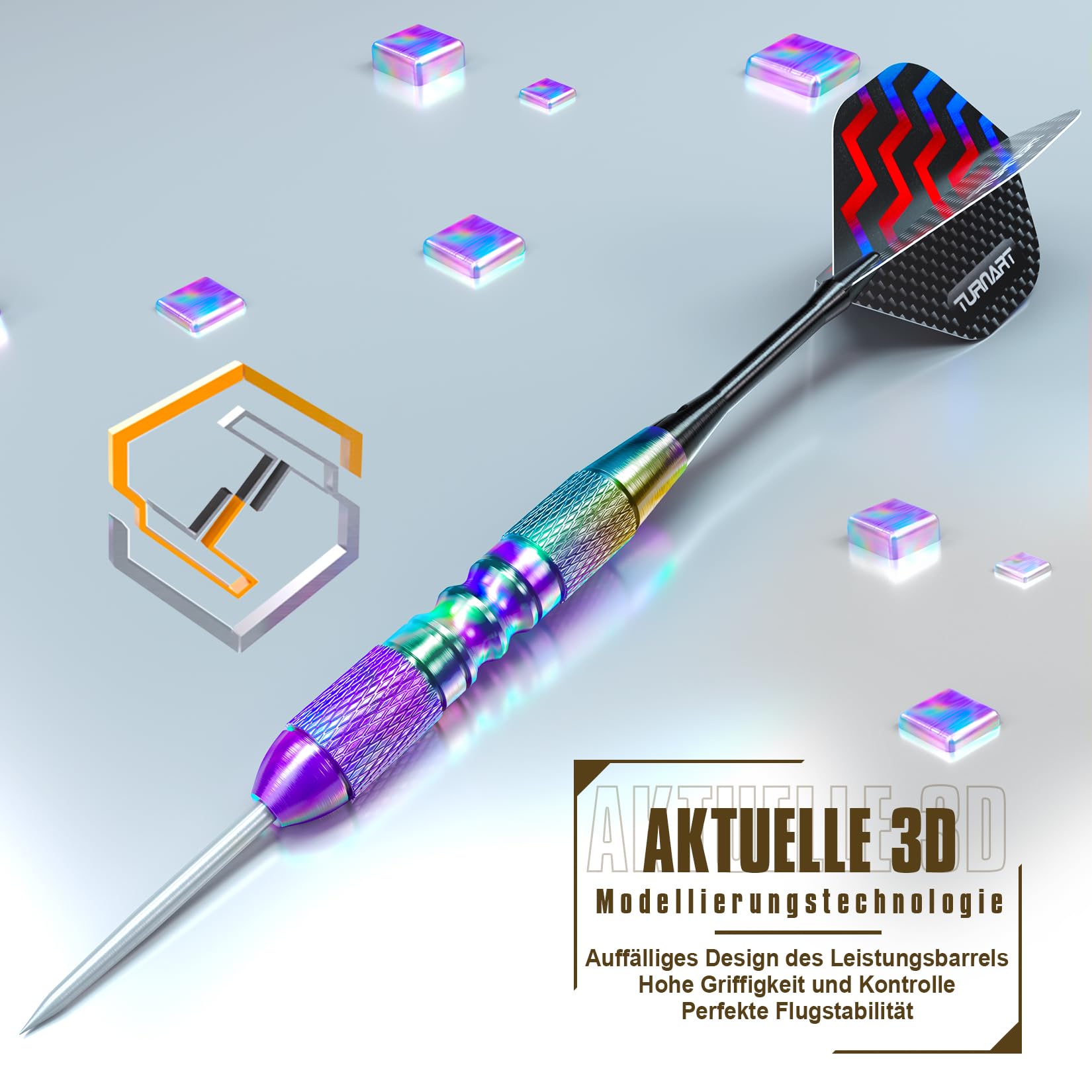 Turnart Dartpfeile mit Metallspitze, 12 Stück Profi Steeldarts mit Dart Case
