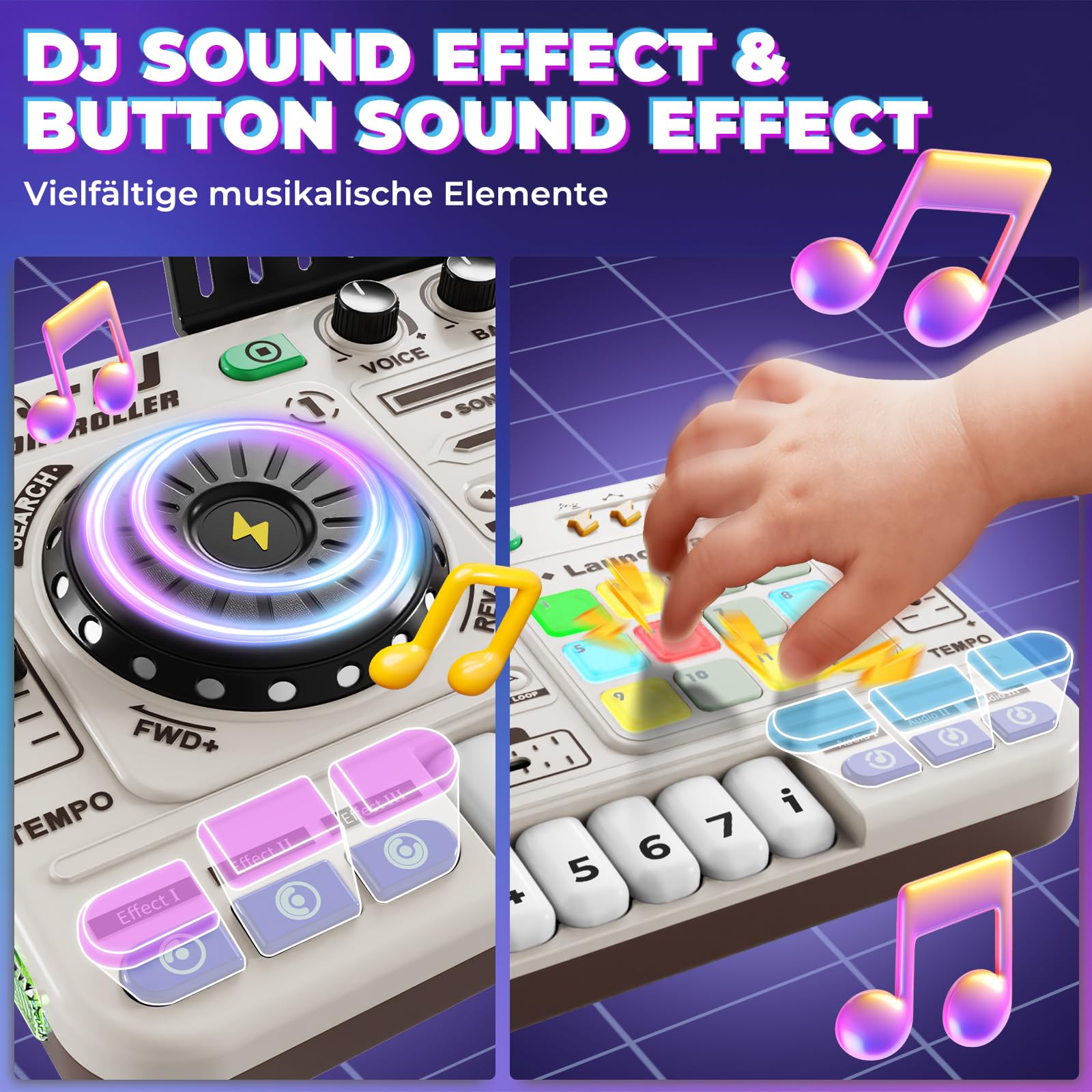 DJ Pult DJ Mischpult für Kinder 3-10 Jahre DJ Mixer DJ Controller | mit Mikrofon, 100+ Soundeffekten, mit Licht Akku Ideales Geschenk Spielzeug für DJ-Mixer Jungen Mädchen 4 5 6 7 8 9 Jahre