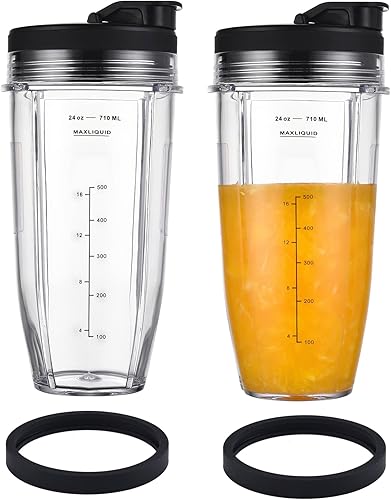 Upgraded Replacement 24oz Nutri Ninja Blender Cup with Sip & Seal Lid For BL450 BL454 BL456 BL480 BL482 BL640 BL642 BL682 BN751 BN801 Foodi SS101
