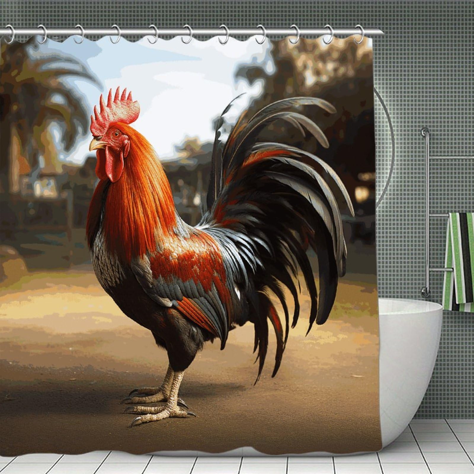 VstaDank Proud Rooster Shower Curtain Light-Weight Blackout Bathroom Curtain Washable Shower Liner 71x71 Inch Bath Curtain with Metal Holes Bathtub Bath Room