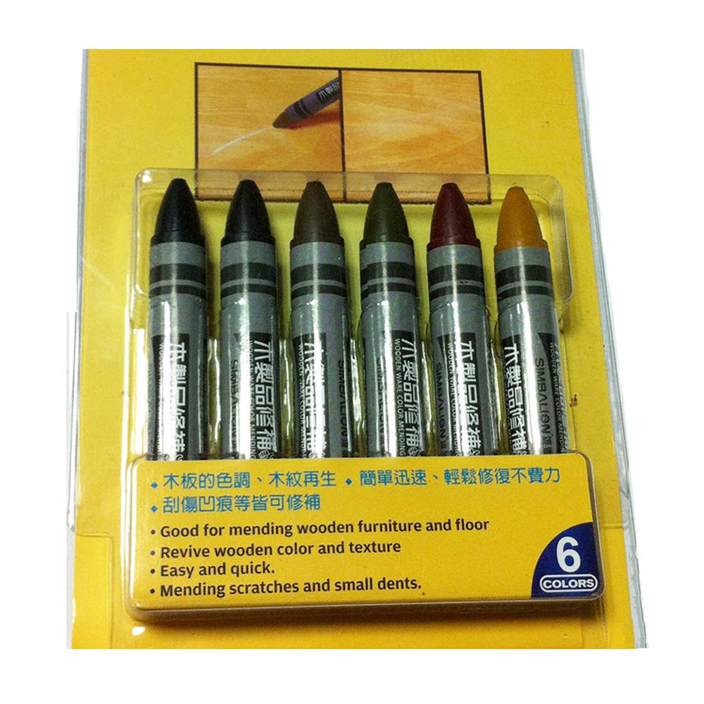 szdealhola 6pcs Touch-up Crayons Markers and Wax Sticks for Filling Scratches Holes Dents in Wood Furniture and Floors
